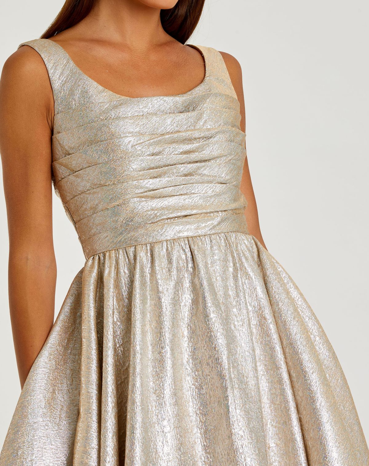 Gold Square Neck Sleeveless A Line Dress-Myartka