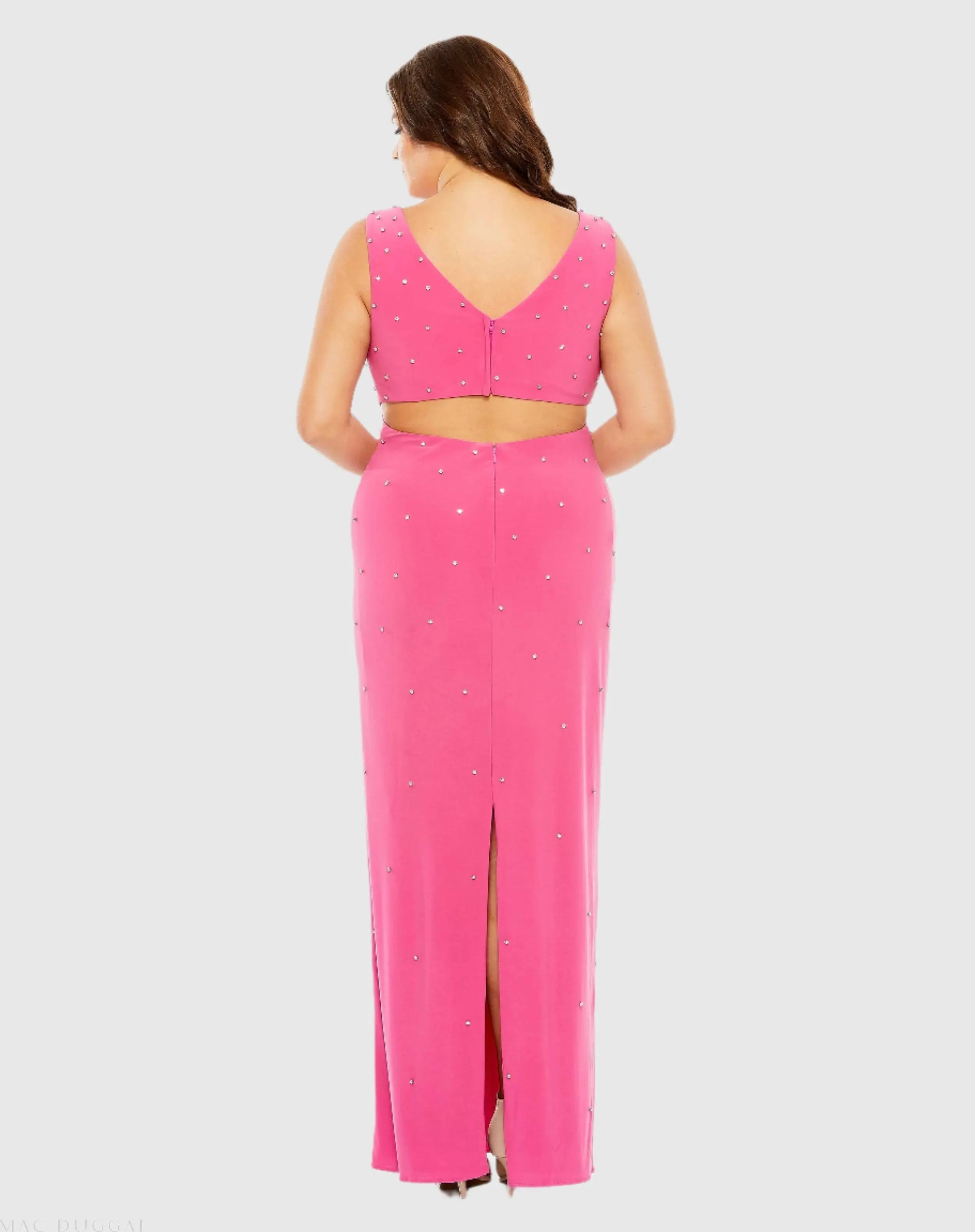 Pink Rhinestone Embellished Open Back Jersey Gown (Plus) - FINAL SALE-Myartka