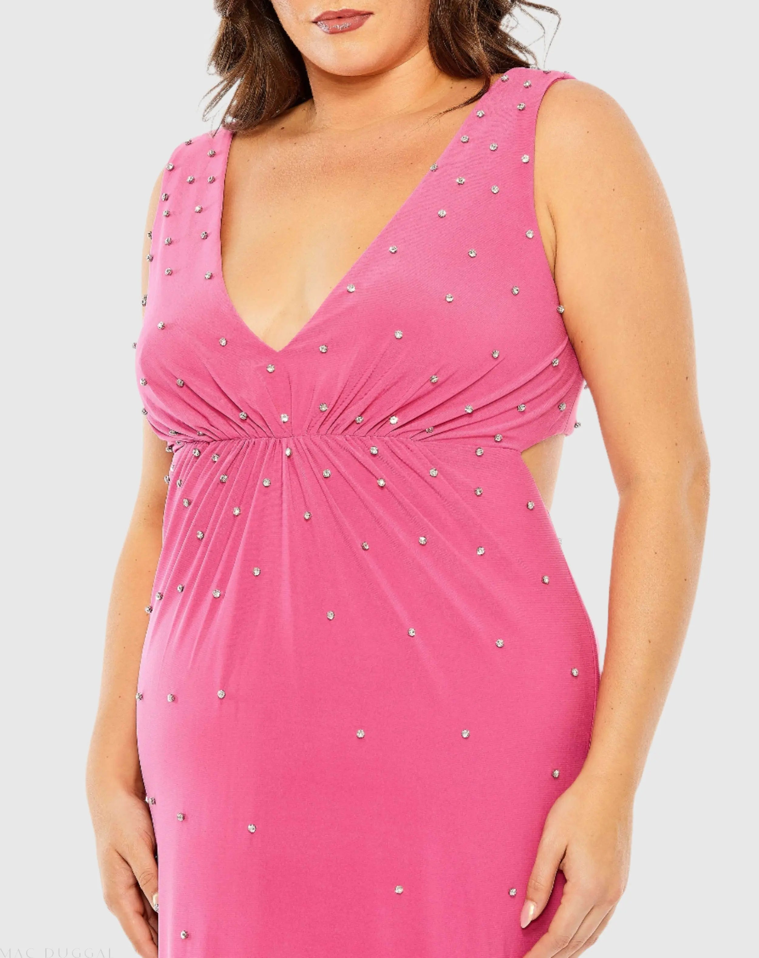 Pink Rhinestone Embellished Open Back Jersey Gown (Plus) - FINAL SALE-Myartka