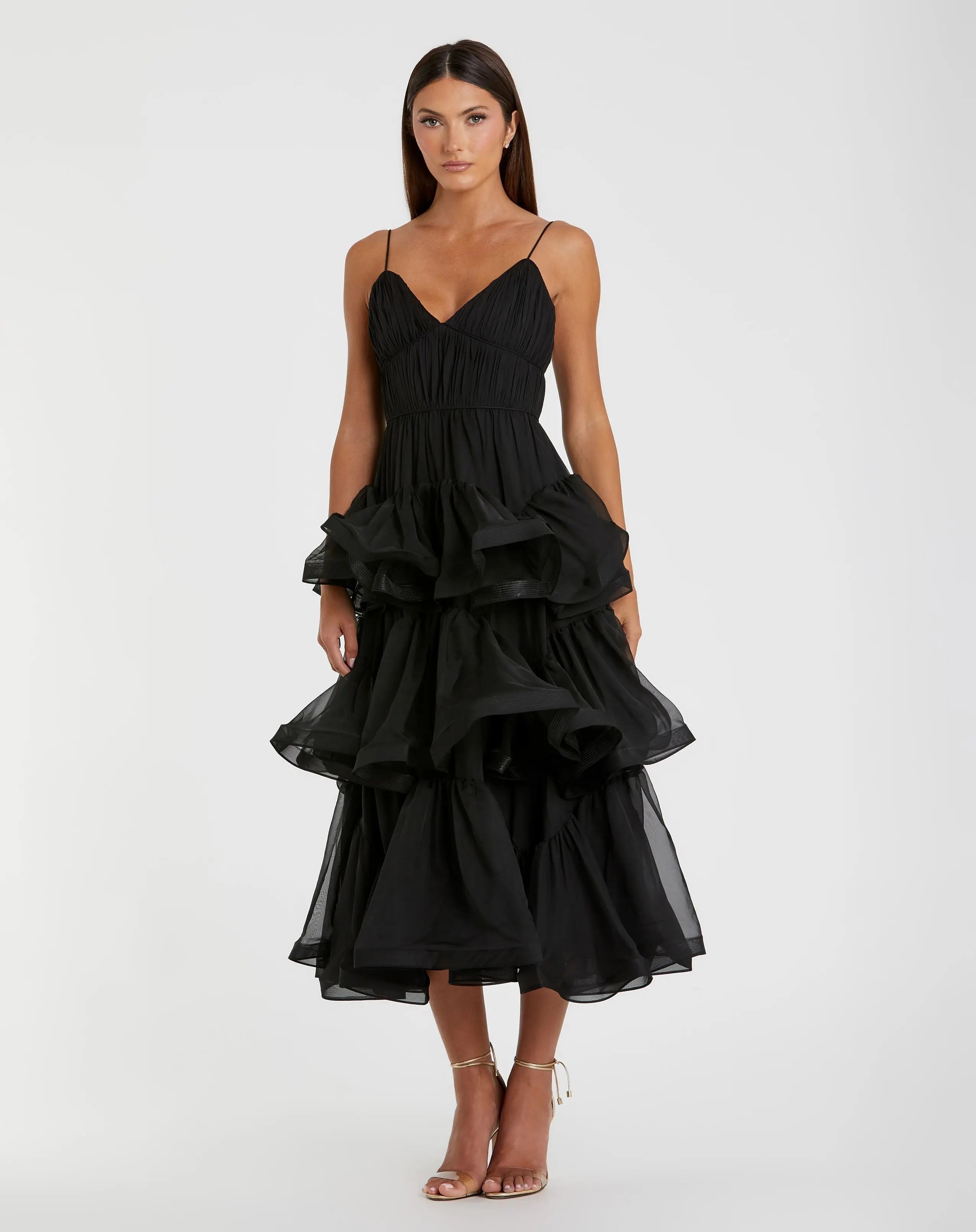 Black Tiered V-Neck Dress - FINAL SALE-Myartka