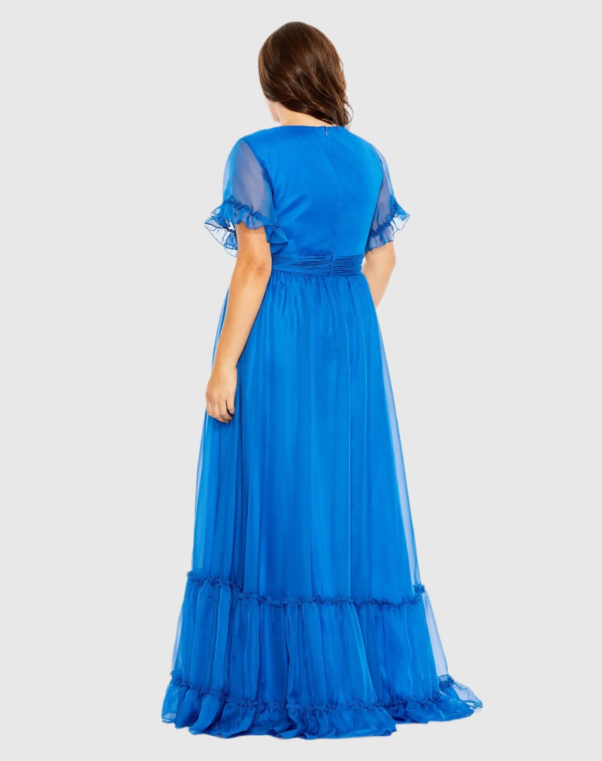 Blue Chiffon Flutter Sleeve A-line Dress (Plus) - FINAL SALE-Myartka
