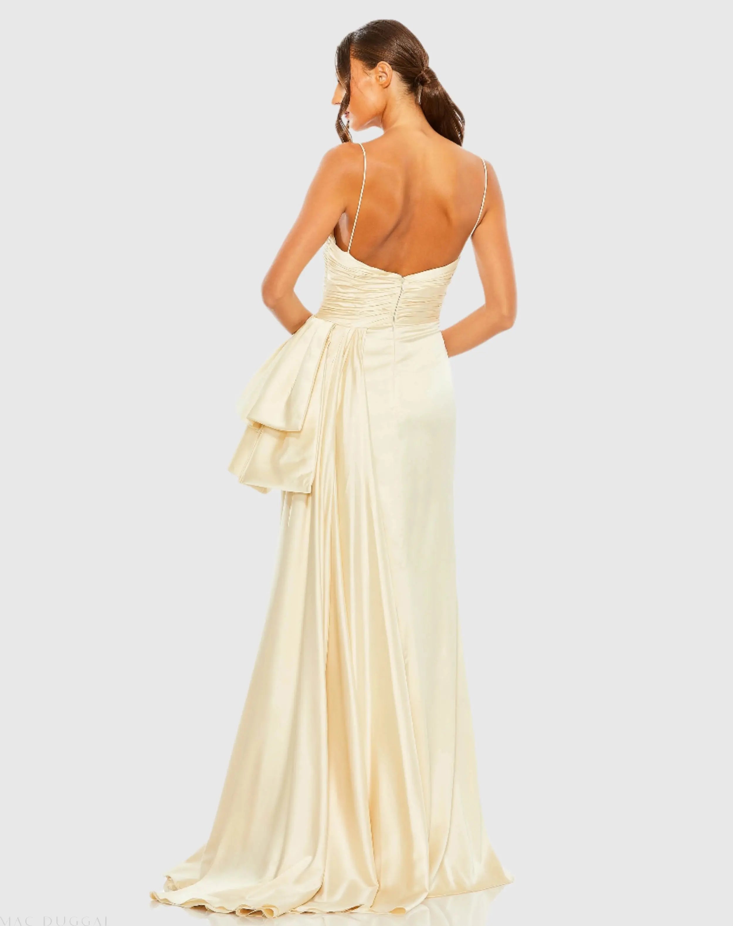Beige Spaghetti Strap Cut Out Side Bow Gown - FINAL SALE-Myartka