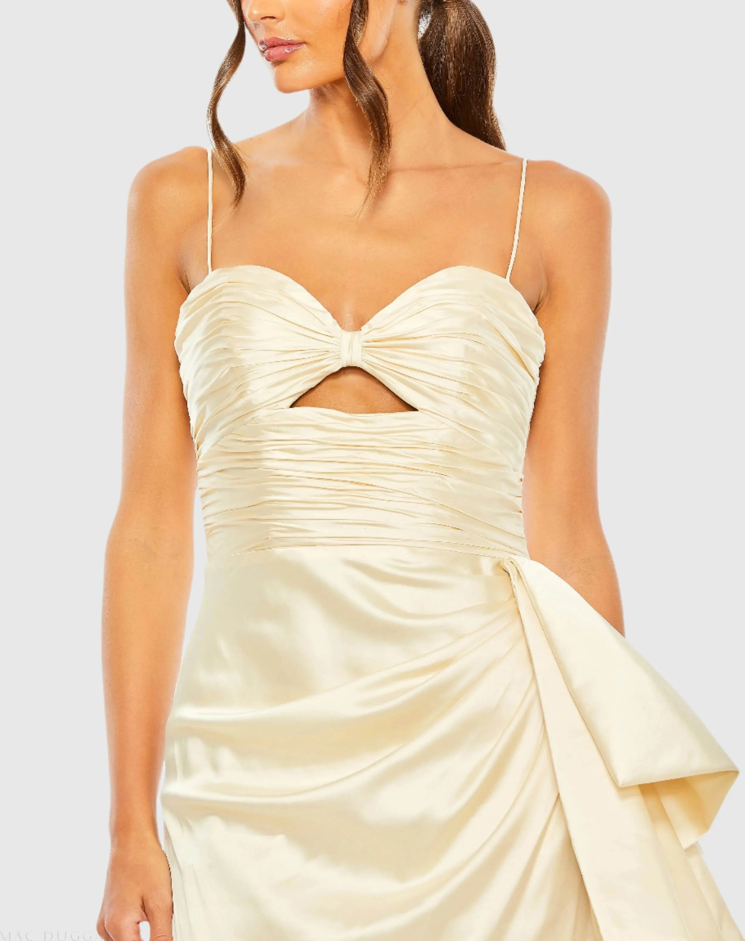 Beige Spaghetti Strap Cut Out Side Bow Gown - FINAL SALE-Myartka