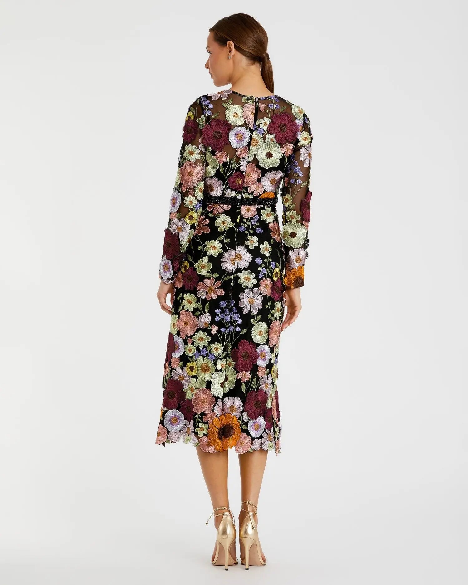 Multicolor Floral Embroidered A-Line Midi Dress-Myartka