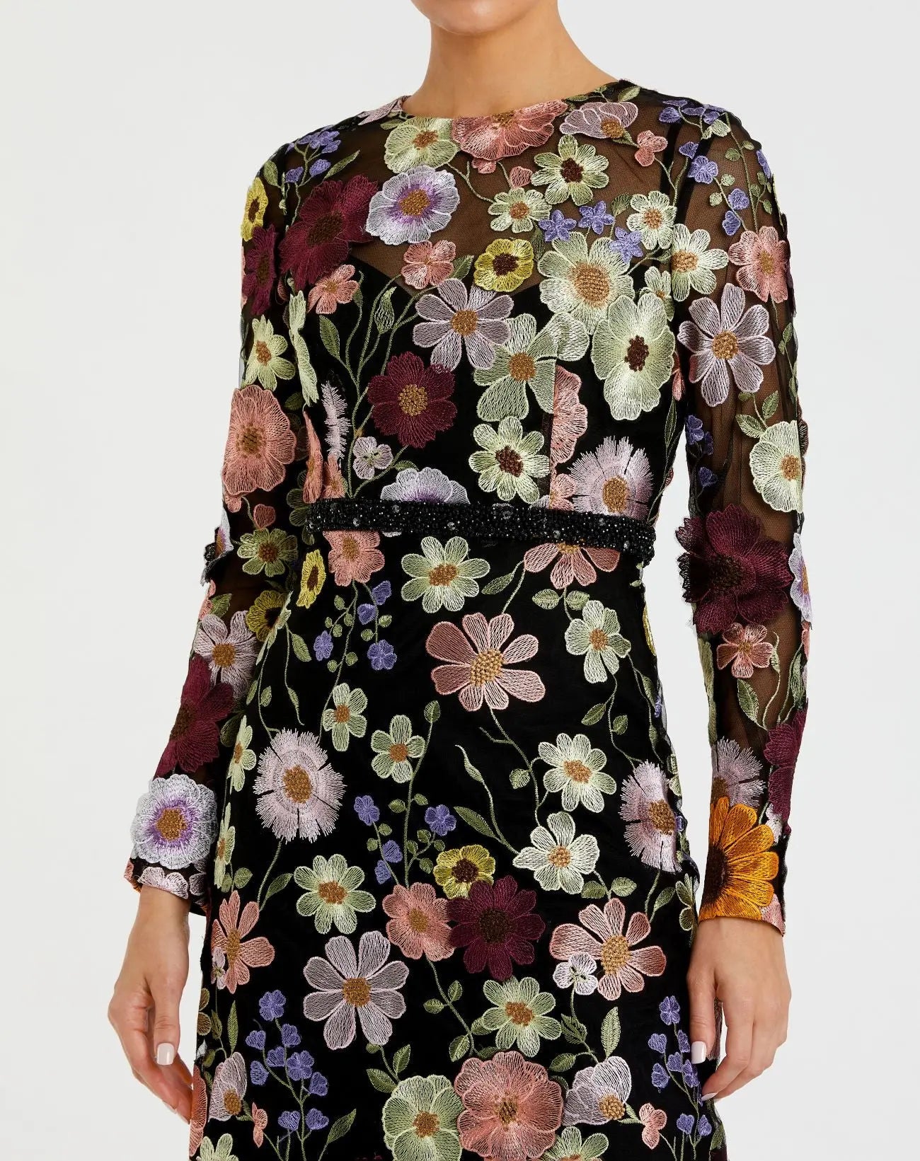 Multicolor Floral Embroidered A-Line Midi Dress-Myartka