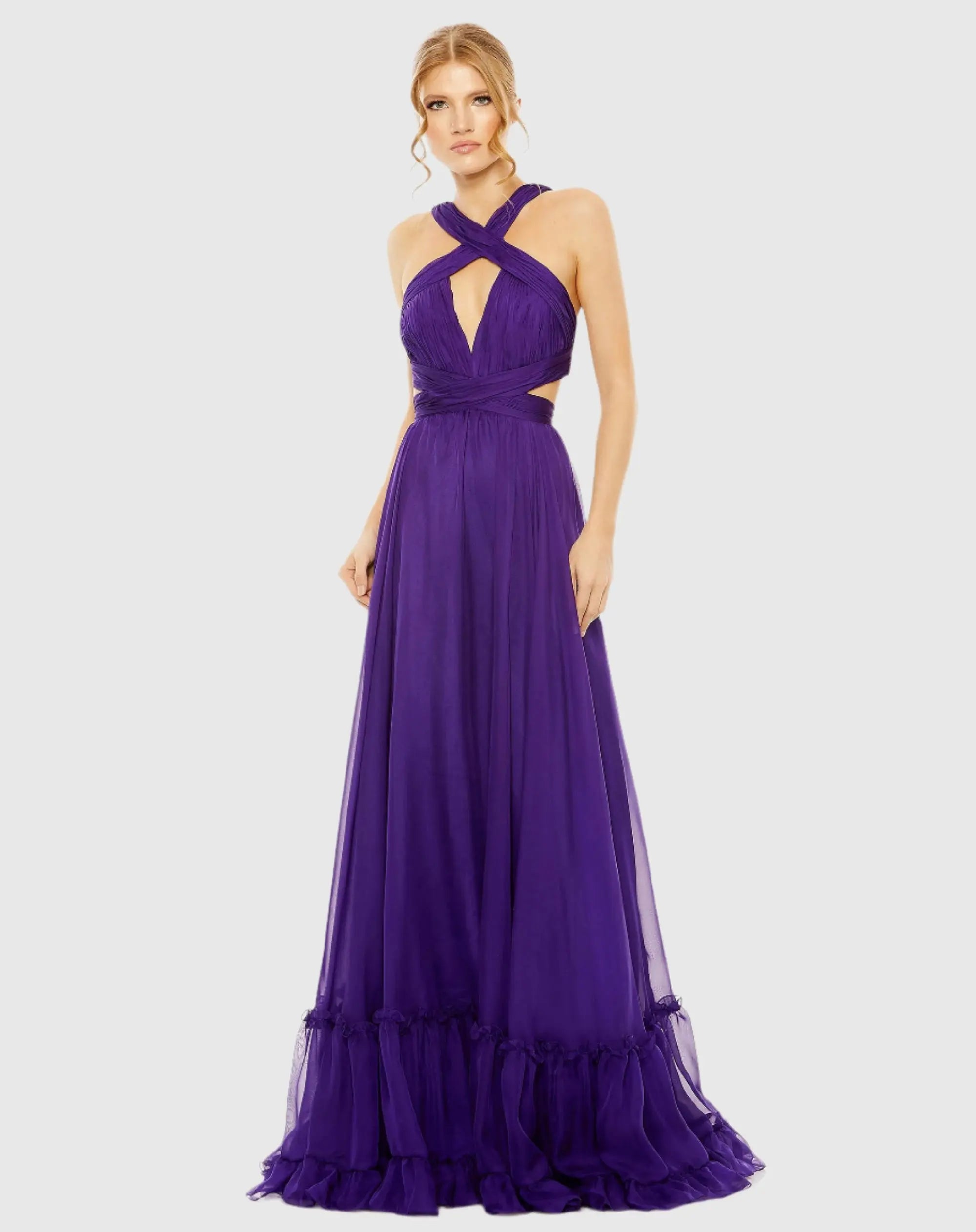Purple Halter Cutout Keyhole Tiered Gown - FINAL SALE-Myartka