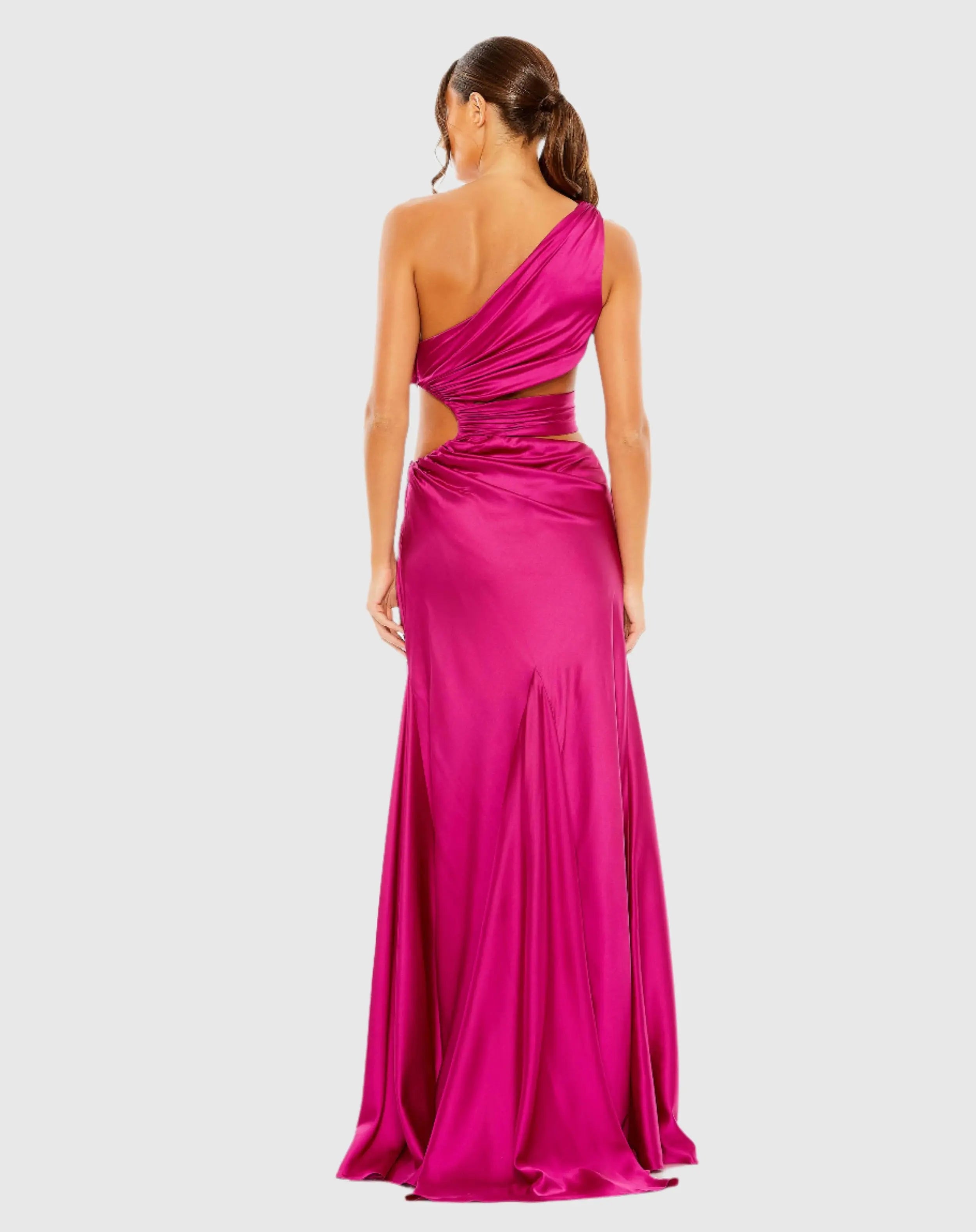 Pink Cut Out One Shoulder Satin Gown-Myartka