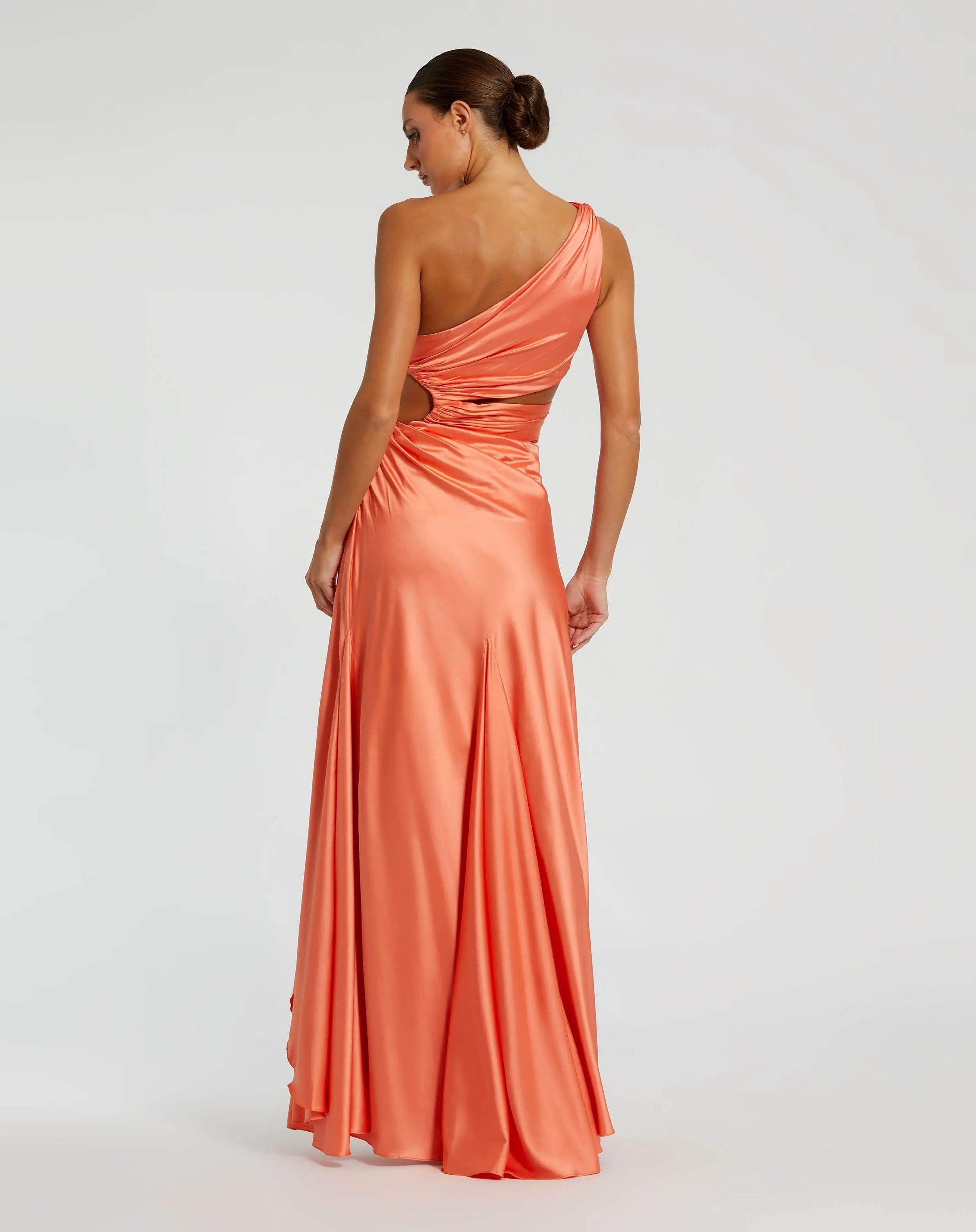 Orange Cut Out One Shoulder Satin Gown - FINAL SALE-Myartka