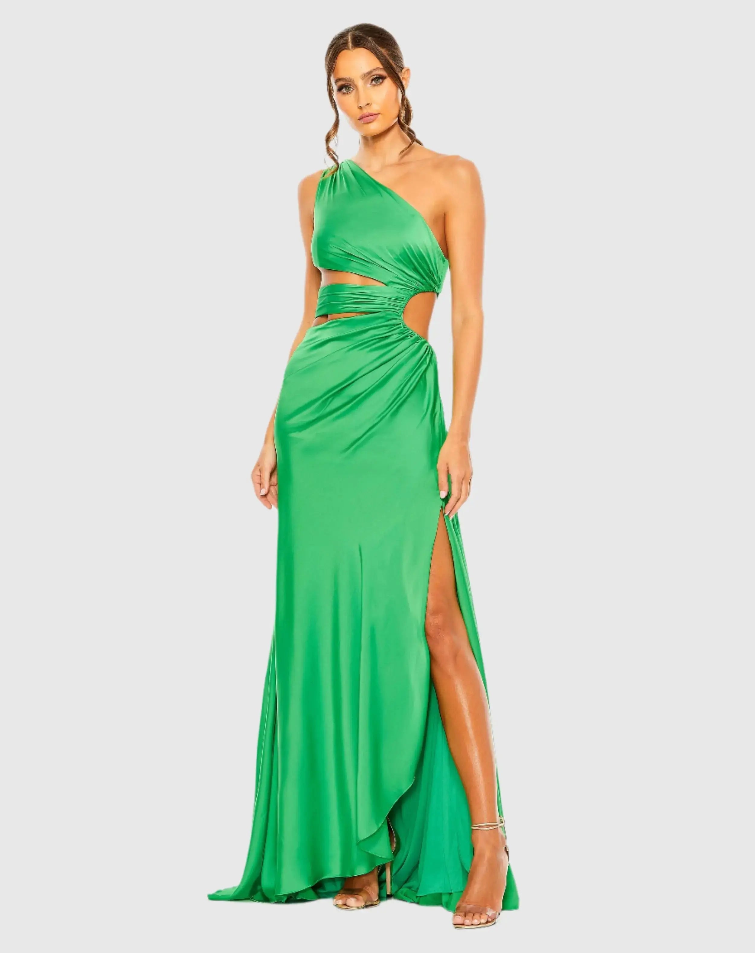Cut Out One Shoulder Satin Gown-Myartka