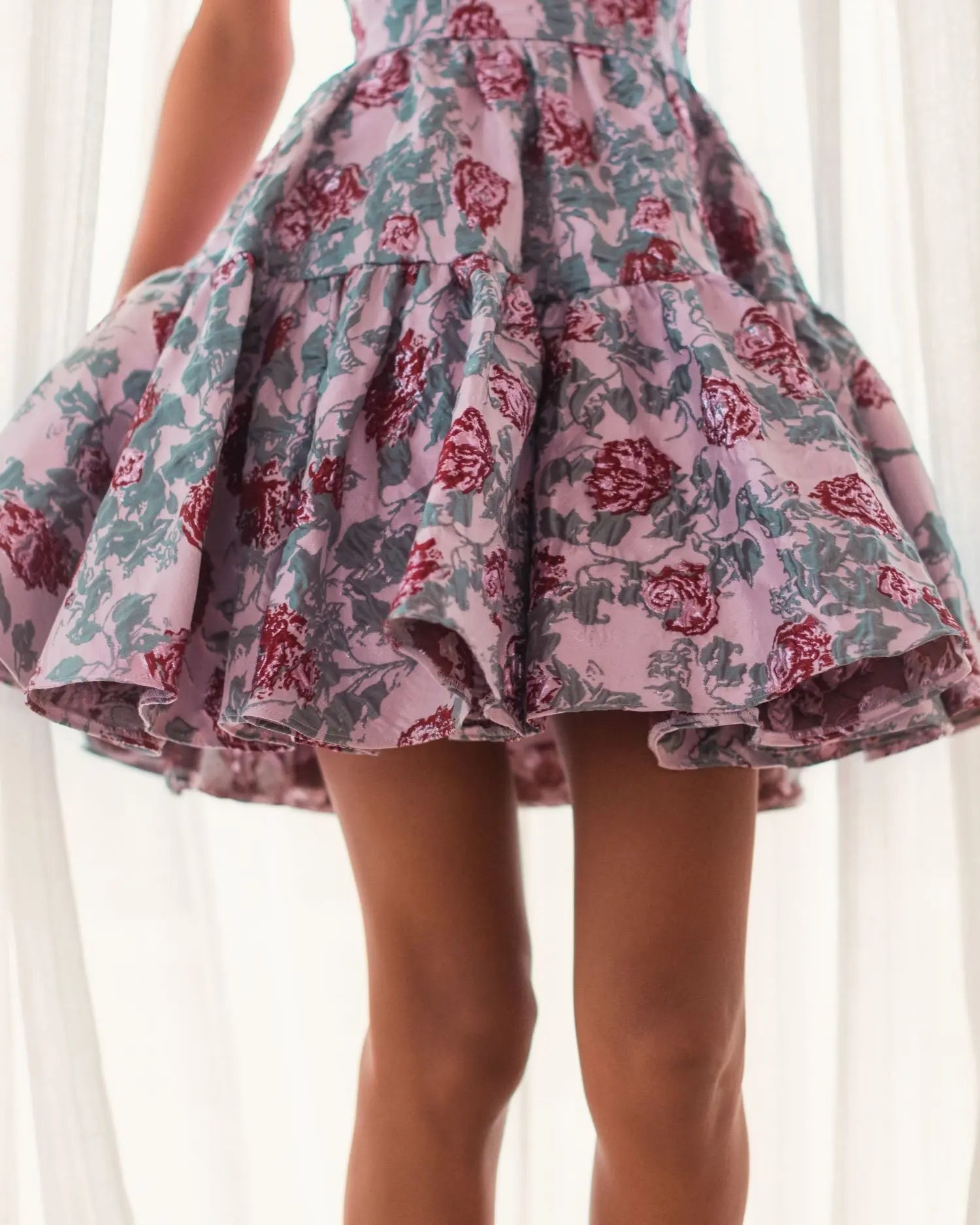 Pink Strapless Brocade Mini Dress-Myartka