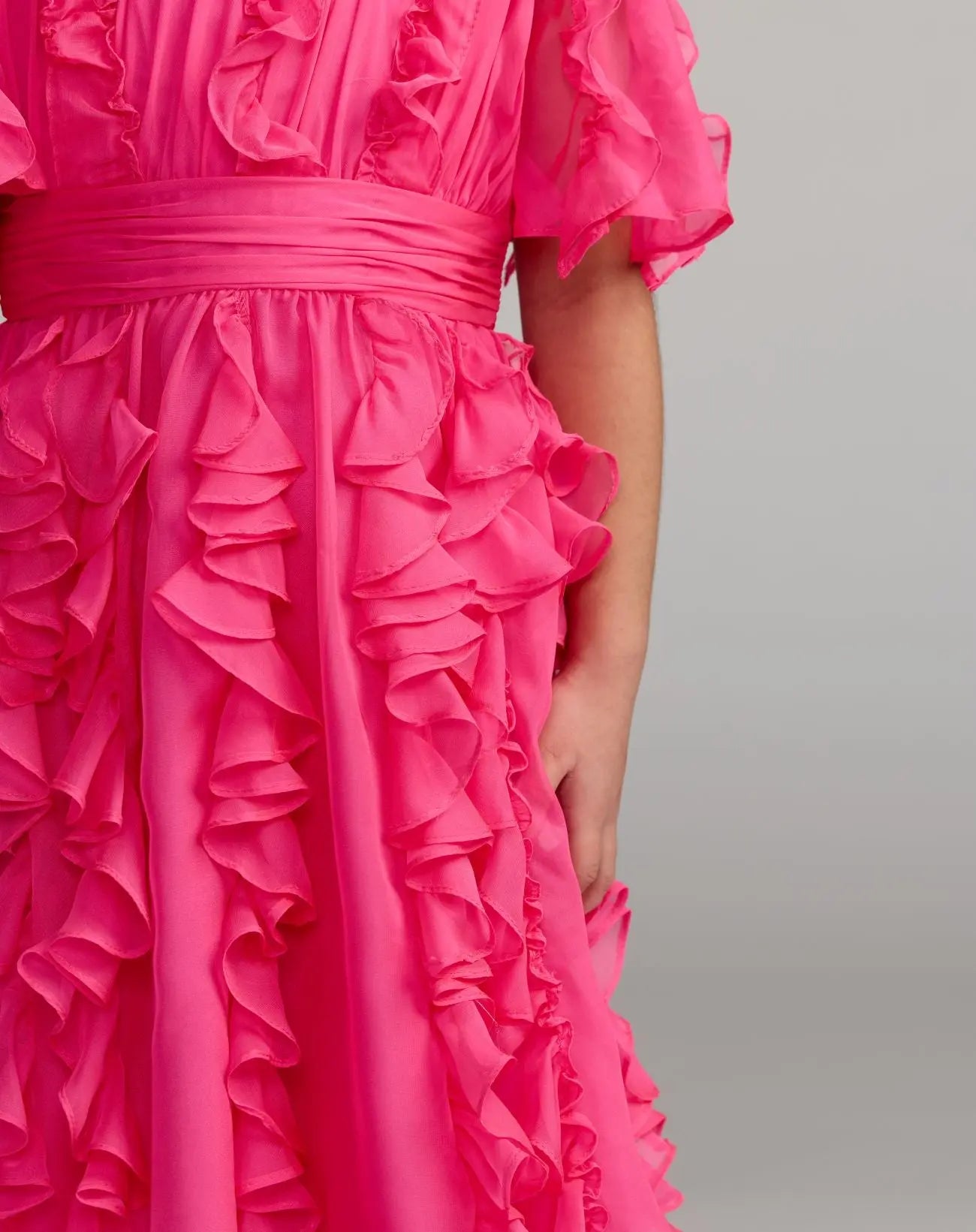 Girls Pink Chiffon High Neck Ruffle Dress-Myartka
