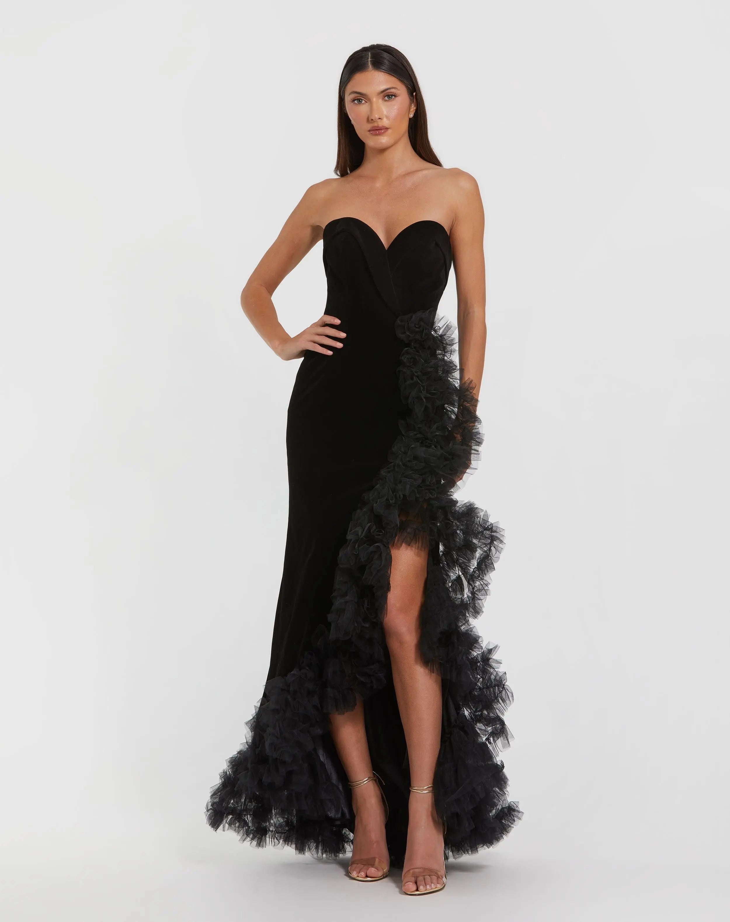 Black Strapless Velvet Mermaid Gown-Myartka