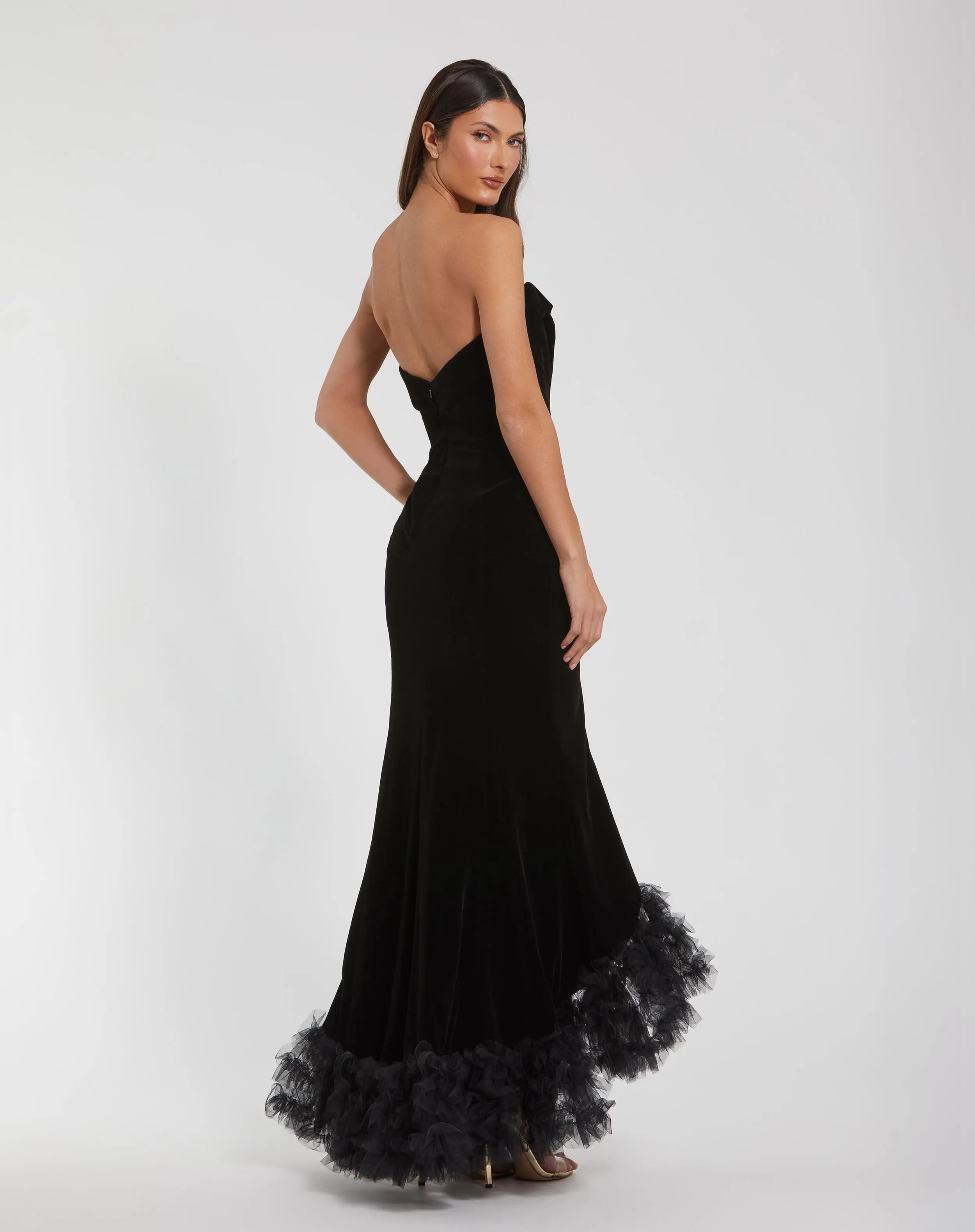Black Strapless Velvet Mermaid Gown-Myartka