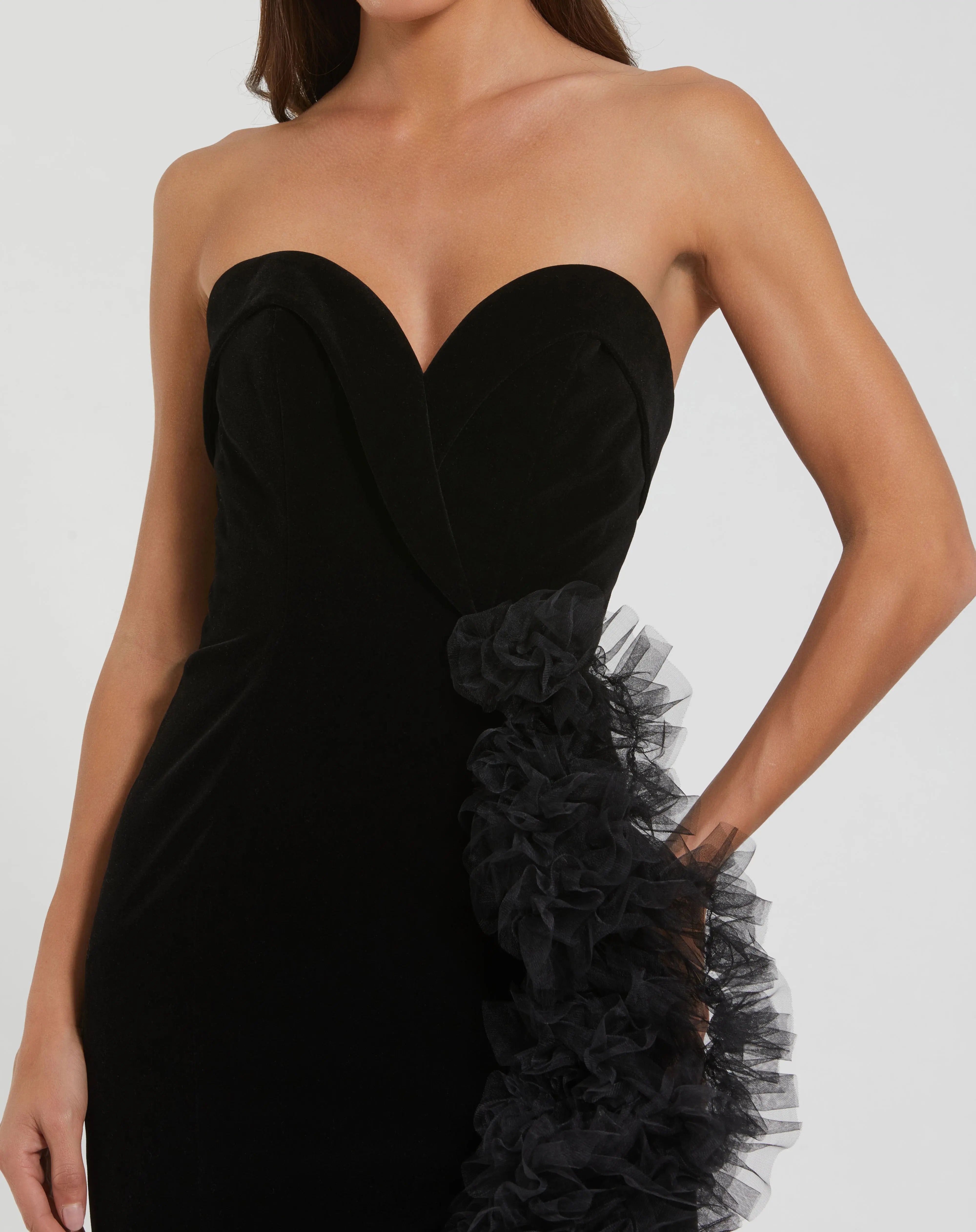 Black Strapless Velvet Mermaid Gown-Myartka