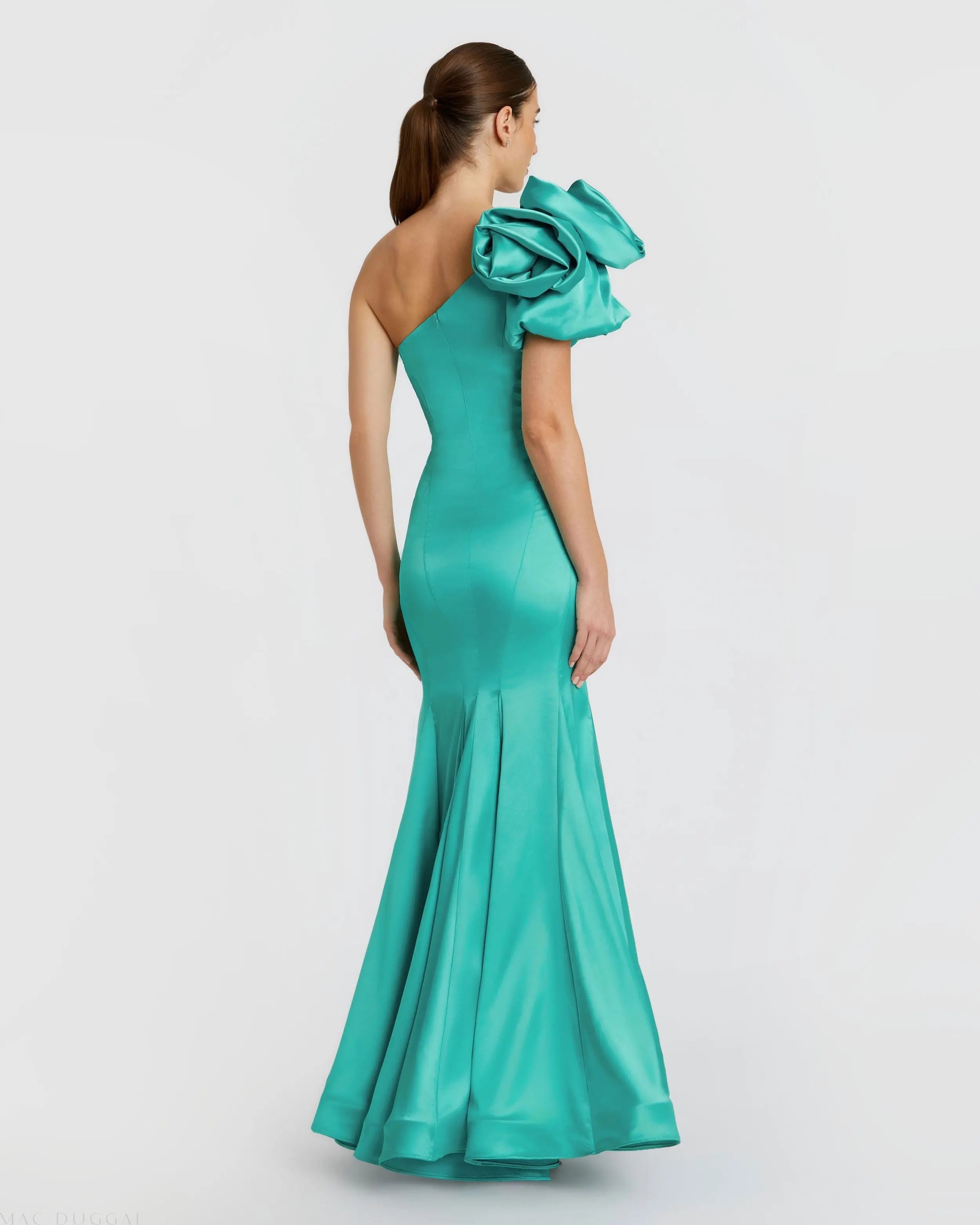 Green One Shoulder Bustier Satin Mermaid Gown-Myartka
