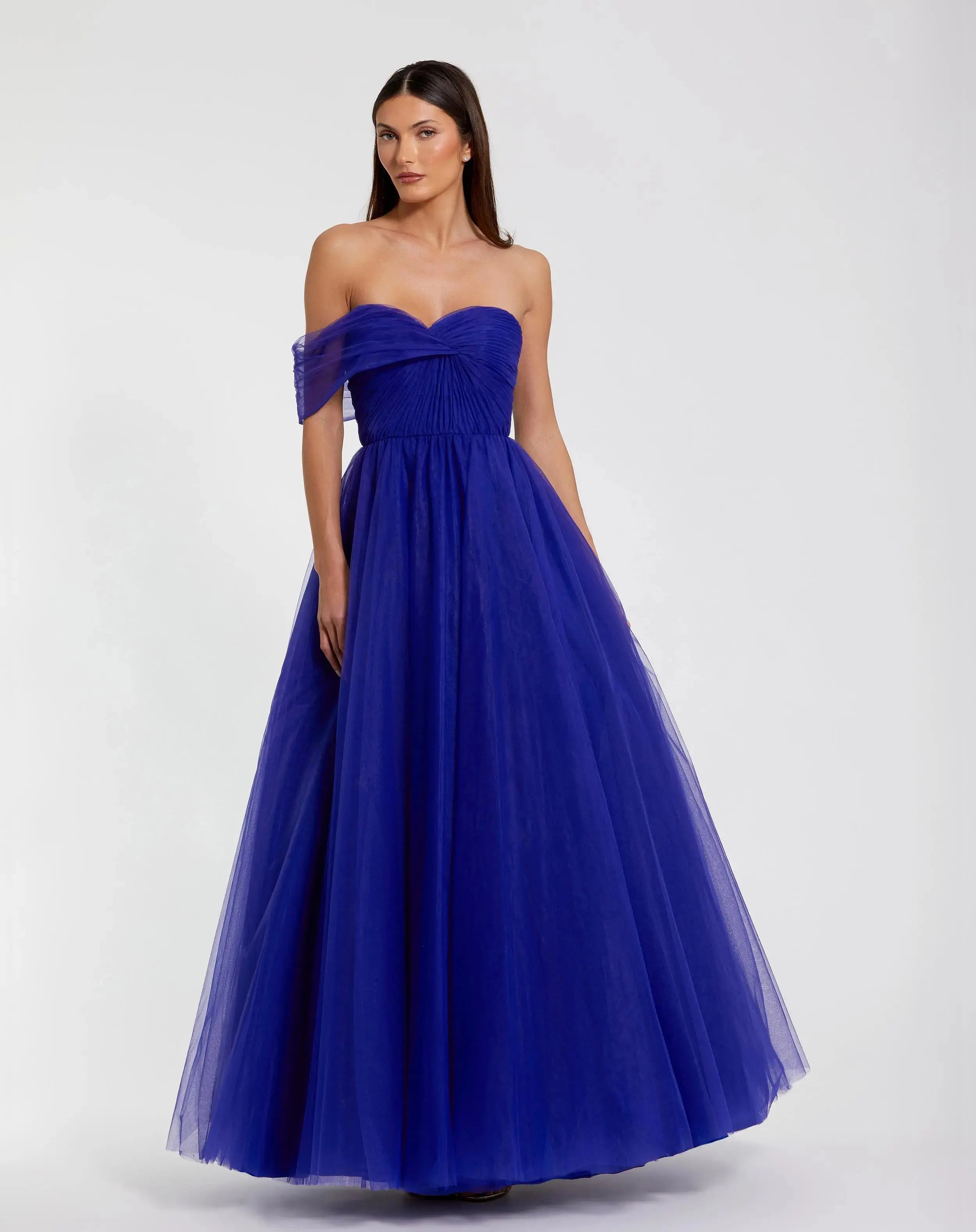 Blue One Side Off The Shoulder Bustier Ball Gown-Myartka