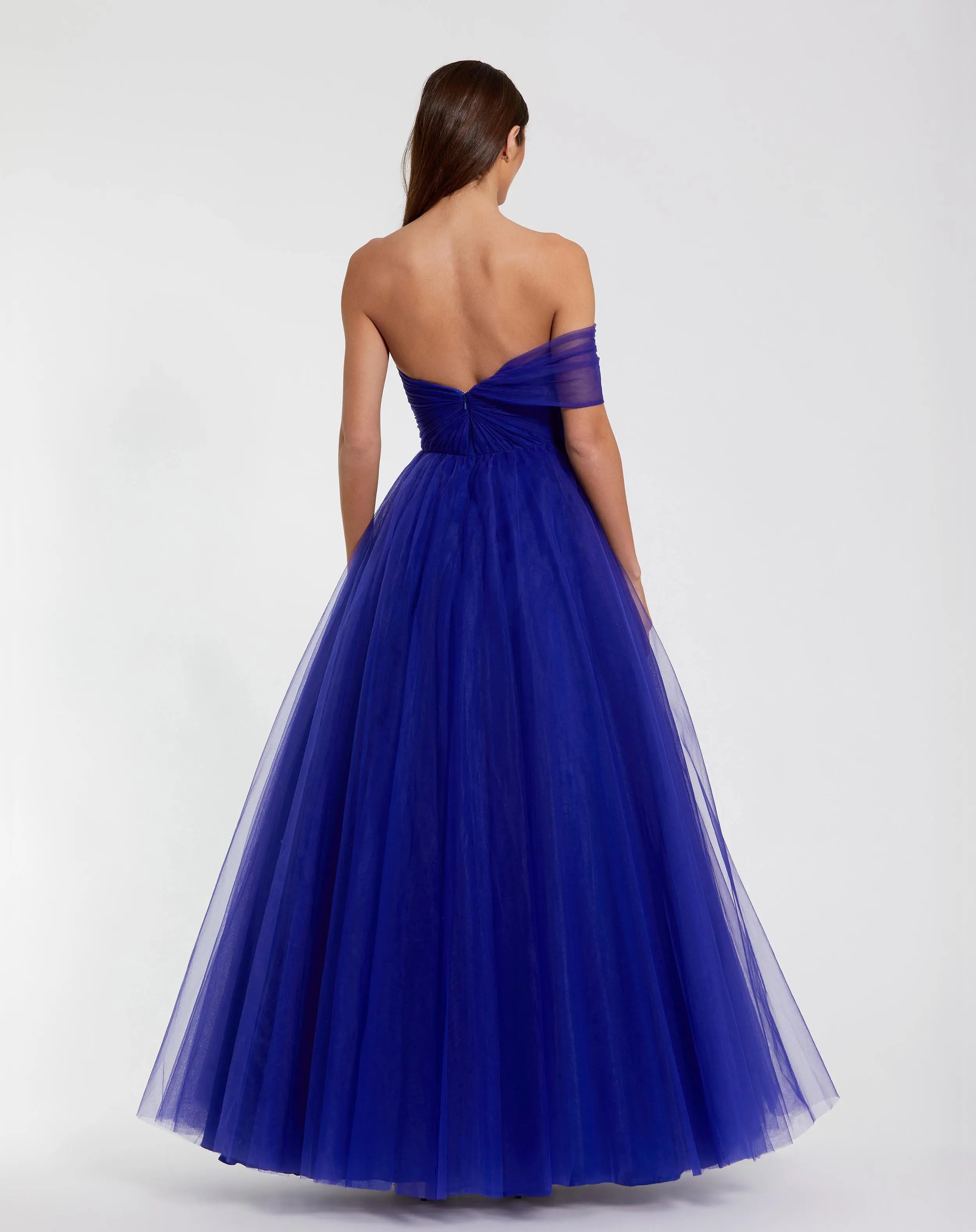 Blue One Side Off The Shoulder Bustier Ball Gown-Myartka
