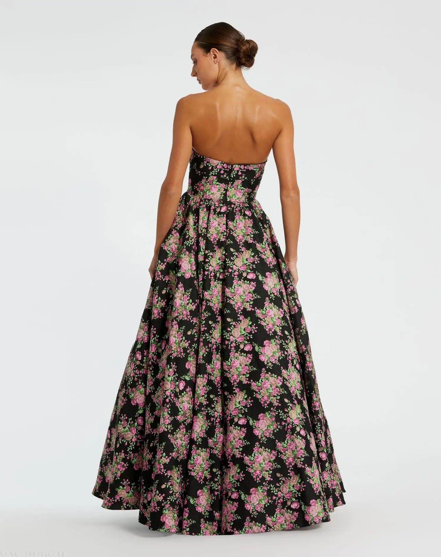 Black Strapless Sweetheart Brocade Floral Ballgown-Myartka