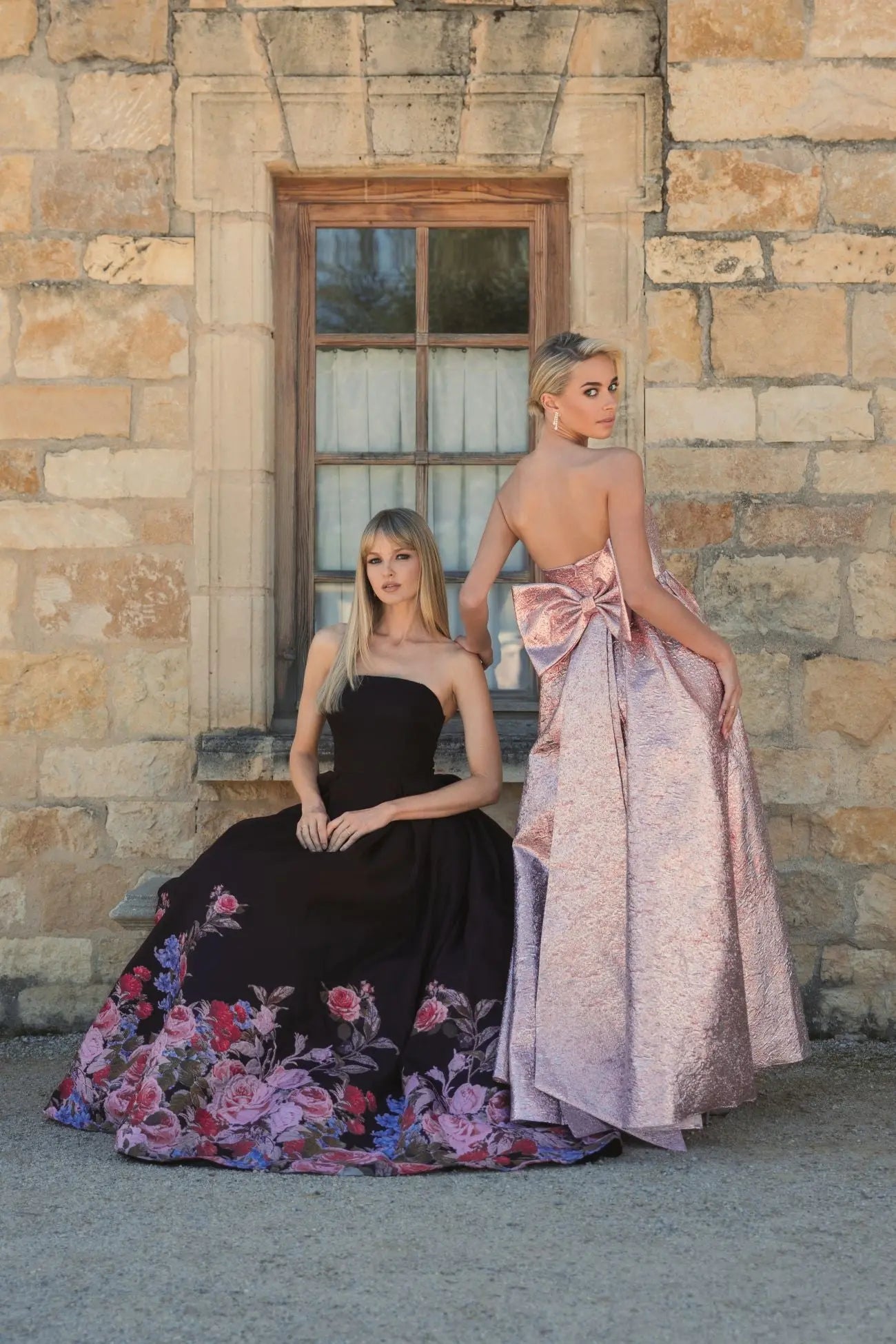 Black Strapless Floral Brocade Ballgown-Myartka