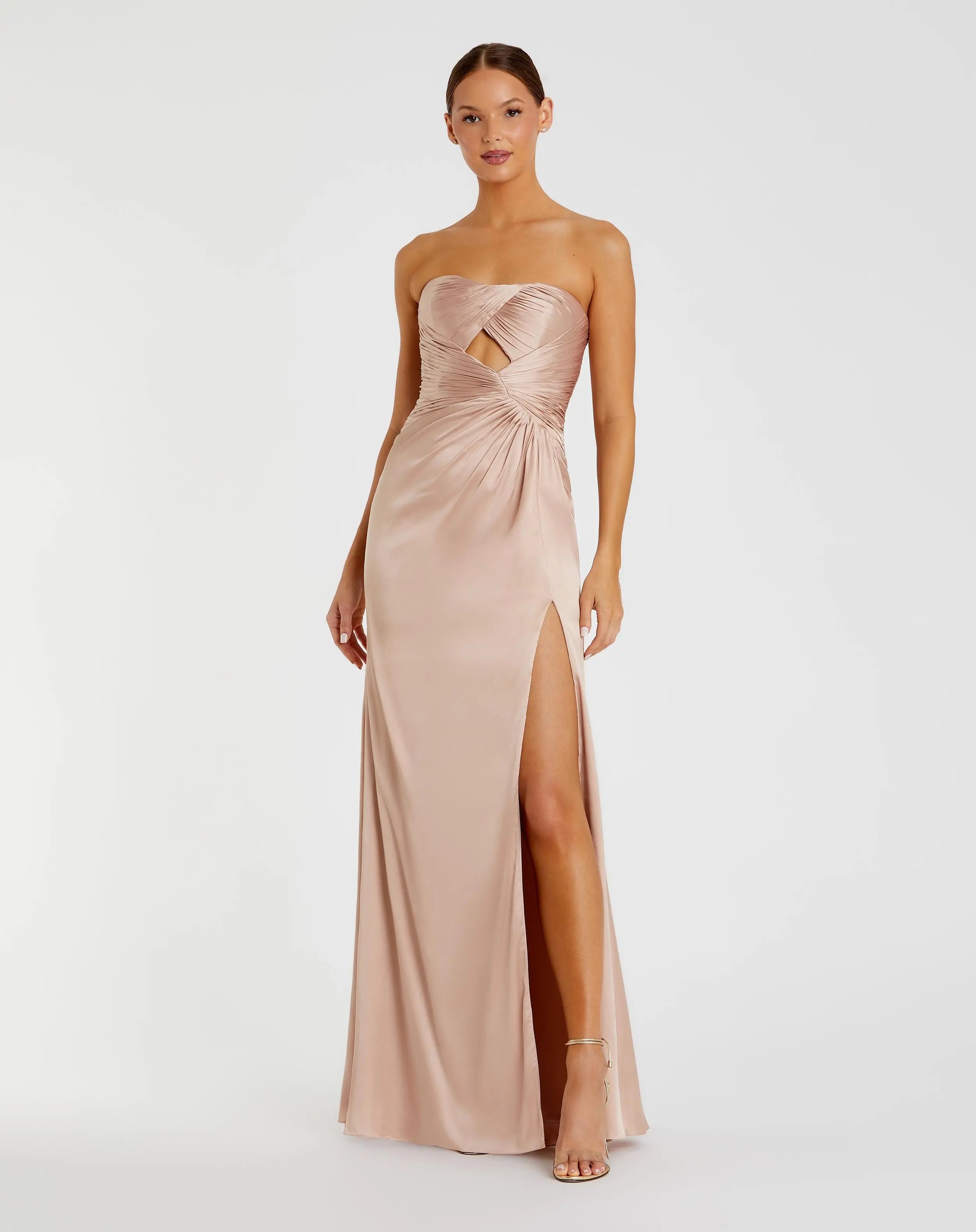 Pink Strapless Charmeuse Wrap Gown With Cutout Detail-Myartka