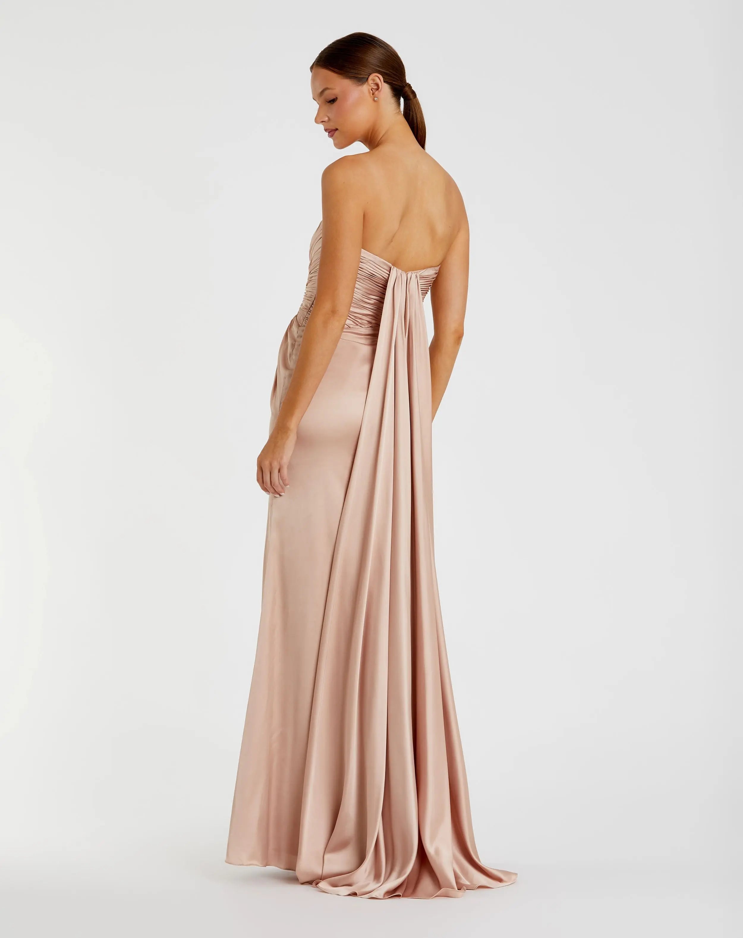 Pink Strapless Charmeuse Wrap Gown With Cutout Detail-Myartka
