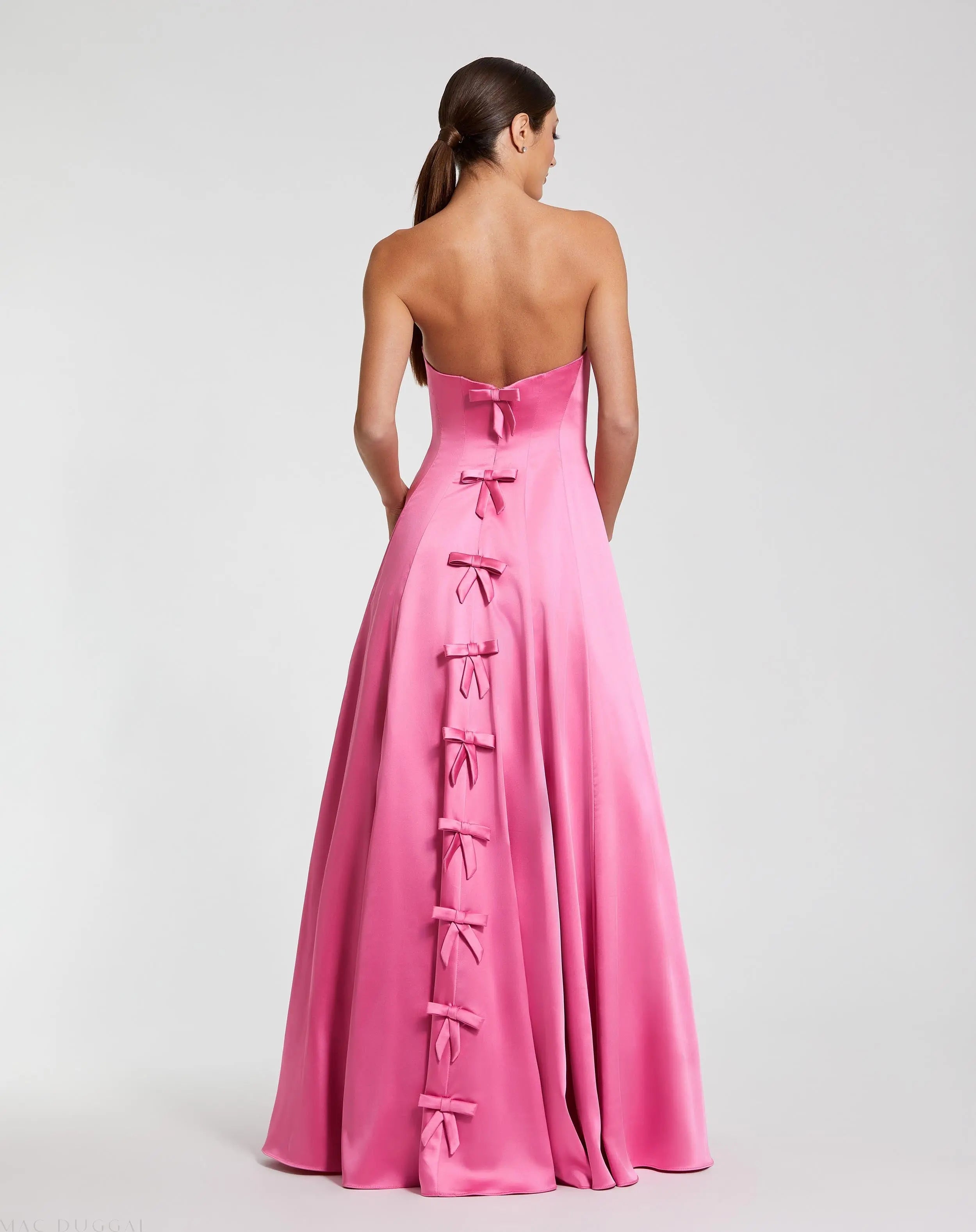 Pink Strapless Satin Ballgown With Bow Details-Myartka