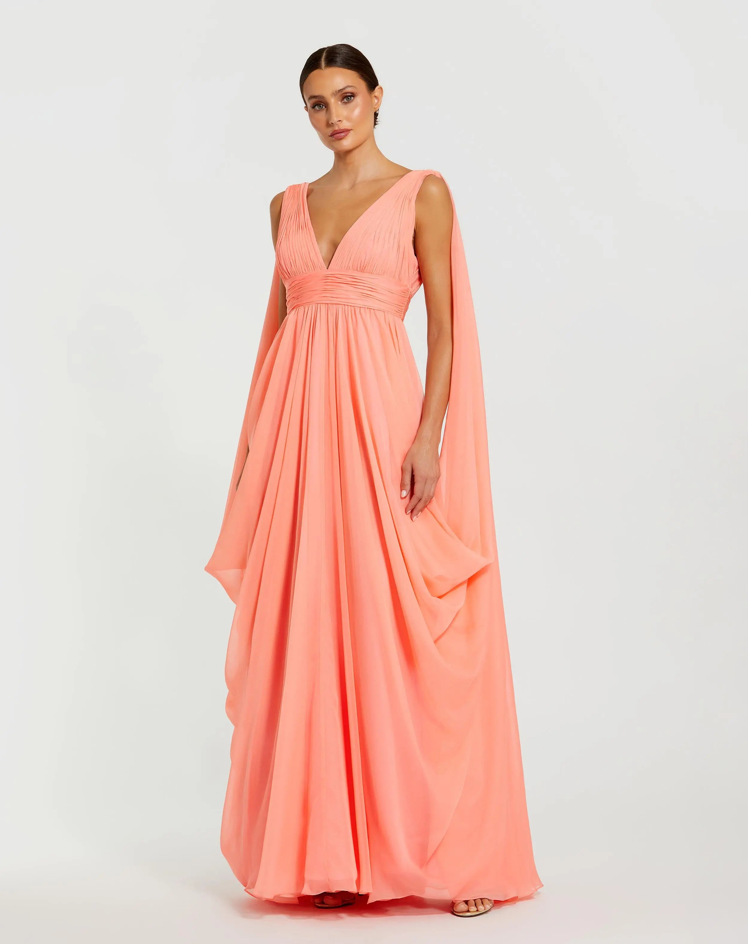 Pink V-Neck A-Line Chiffon Gown with Draped Details-Myartka