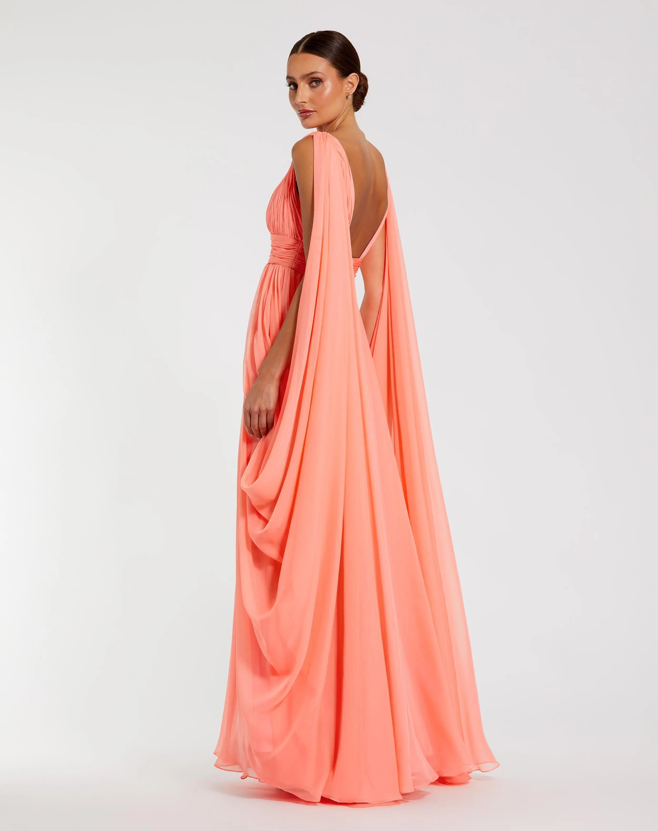 Pink V-Neck A-Line Chiffon Gown with Draped Details-Myartka