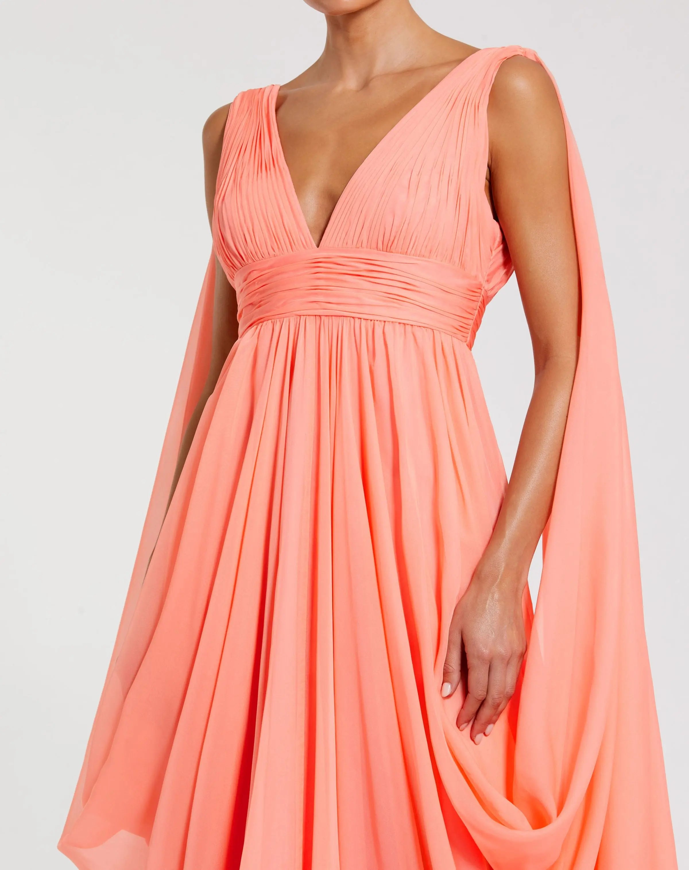 Pink V-Neck A-Line Chiffon Gown with Draped Details-Myartka