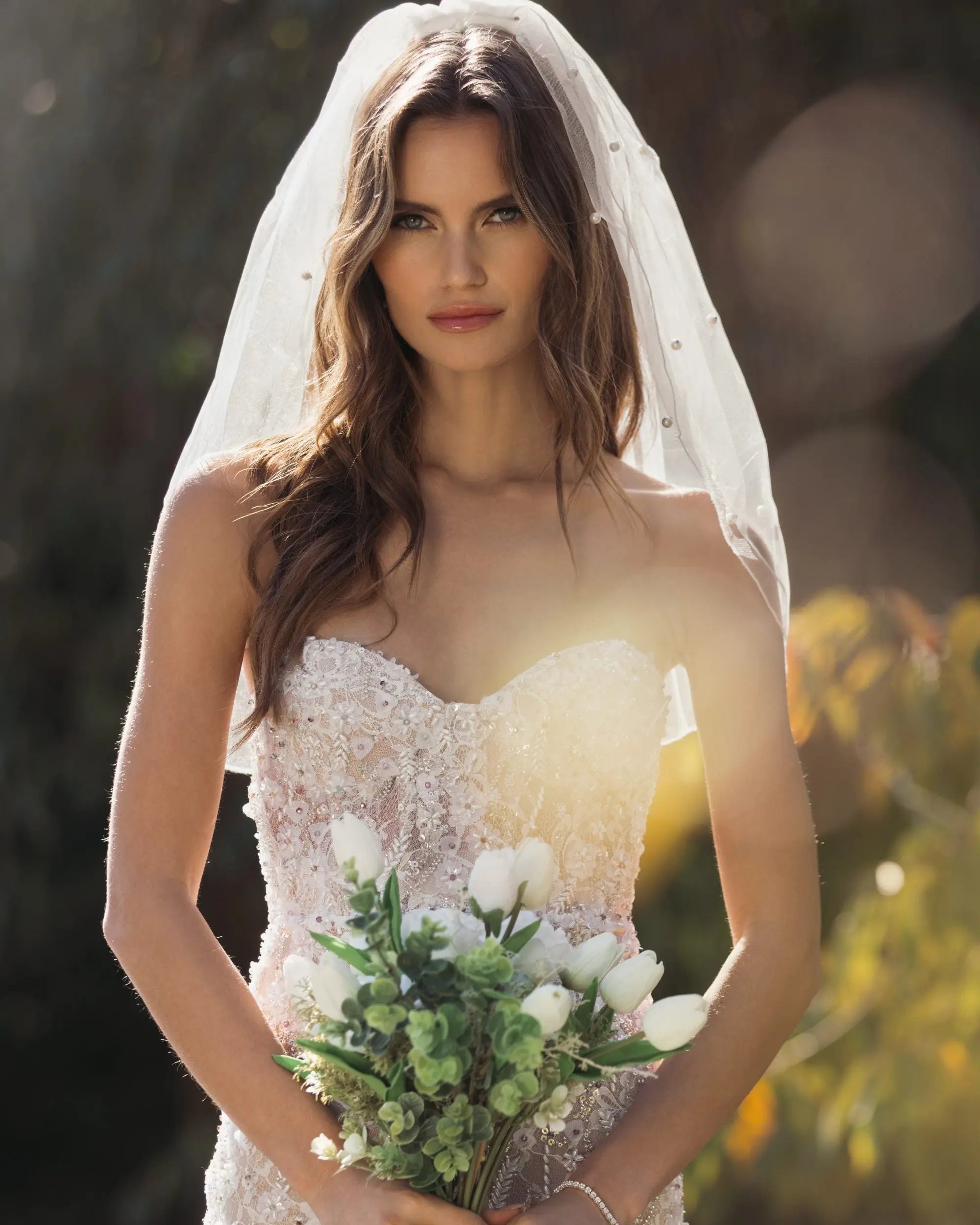 Ivory Embellished Lace Strapless Bustier Gown-Myartka