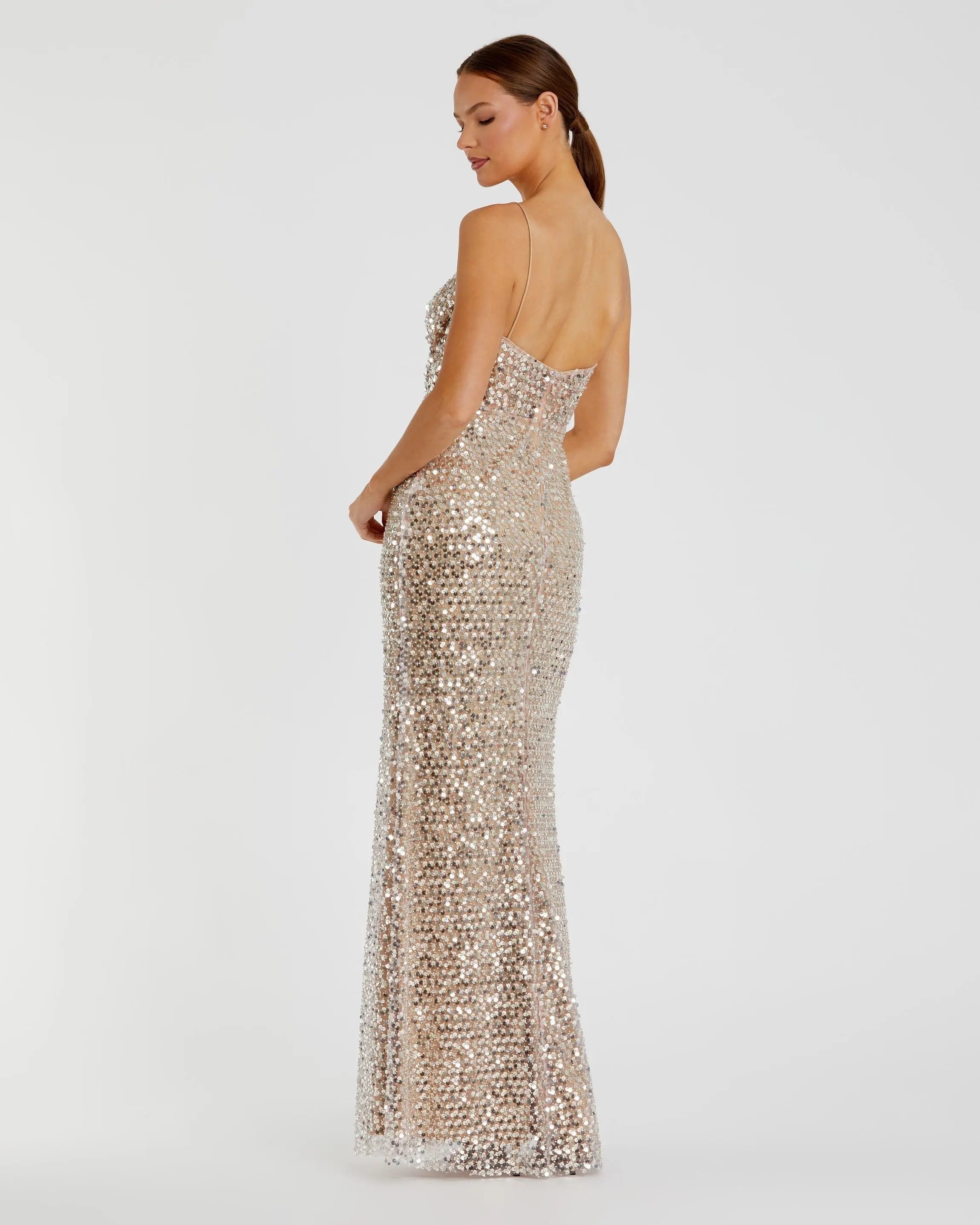 Silver Embellished Bustier Column Gown-Myartka