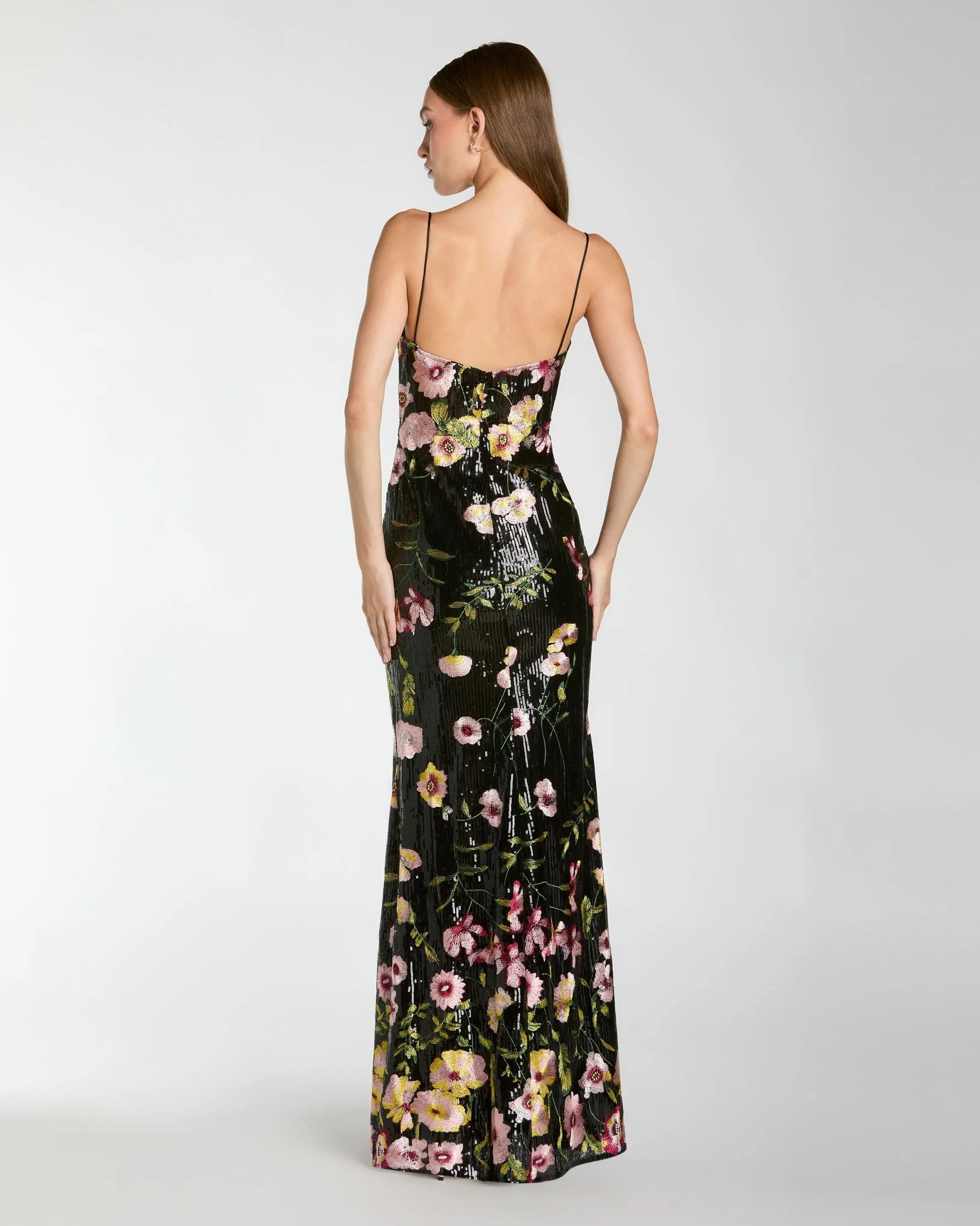 Black Sleeveless Bustier Floral Applique Gown-Myartka