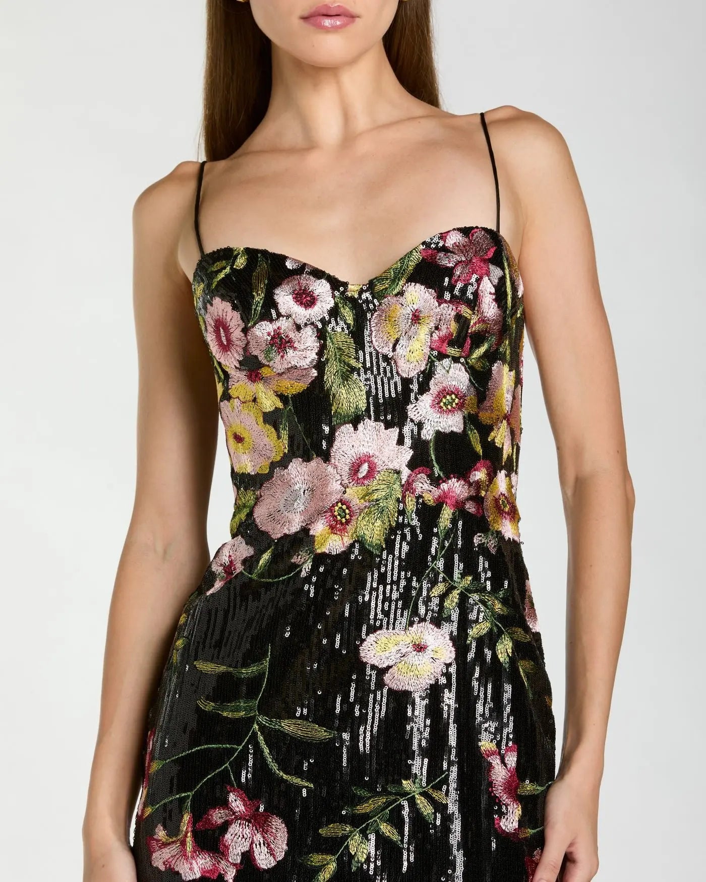 Black Sleeveless Bustier Floral Applique Gown-Myartka