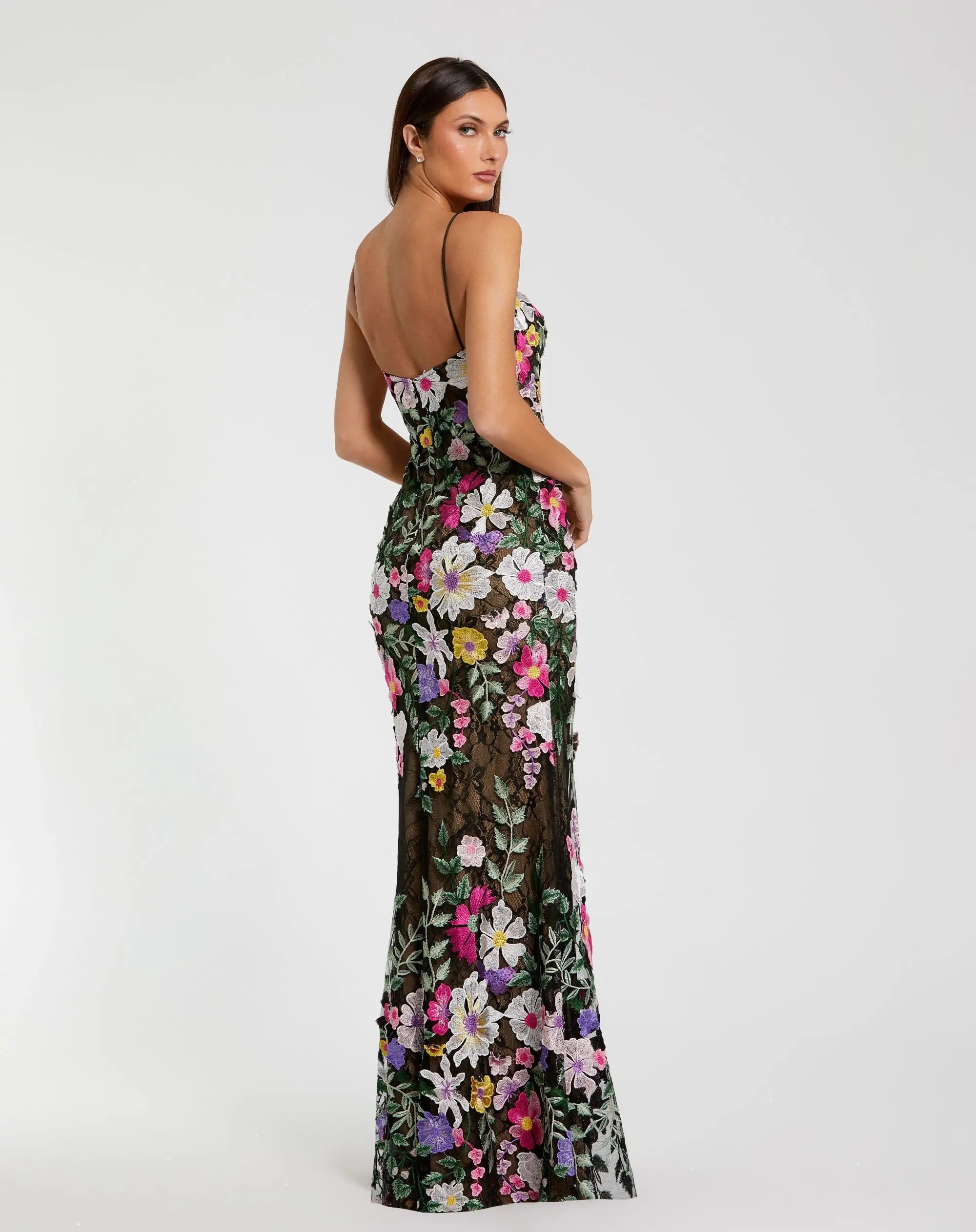 Black Floral Embroidered Sleeveless Bustier Gown-Myartka
