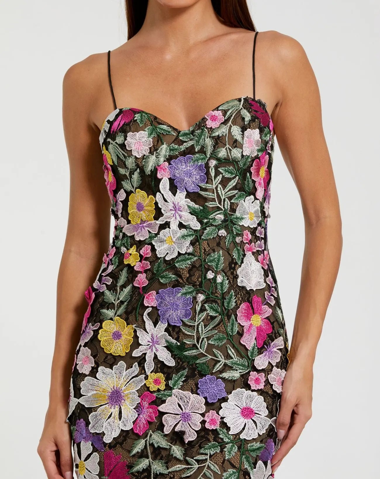 Black Floral Embroidered Sleeveless Bustier Gown-Myartka