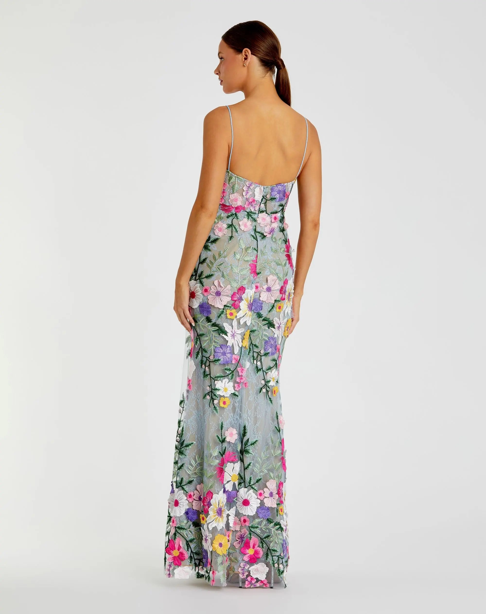 Green Floral Embroidered Sleeveless Bustier Gown-Myartka
