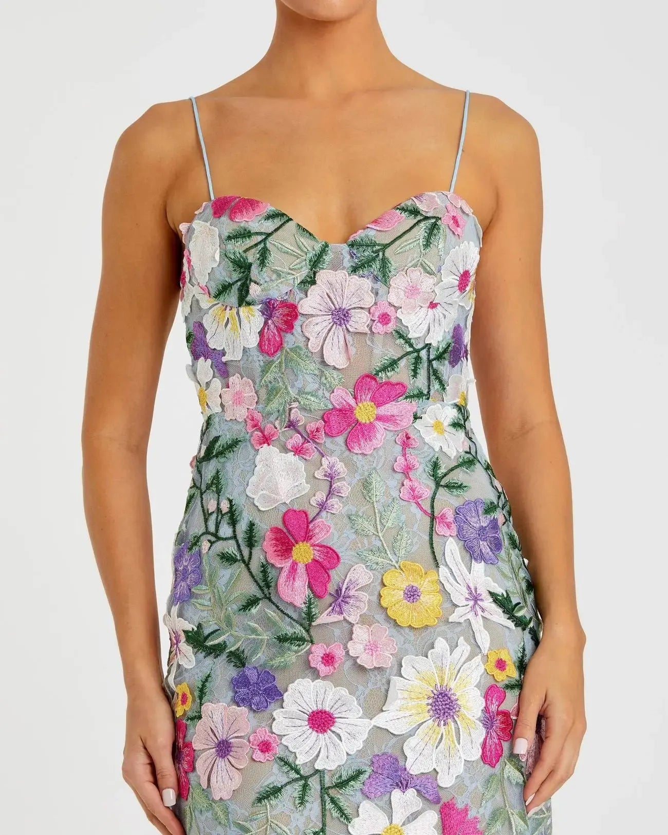 Petite Green Floral Embroidered Sleeveless Bustier Gown-Myartka