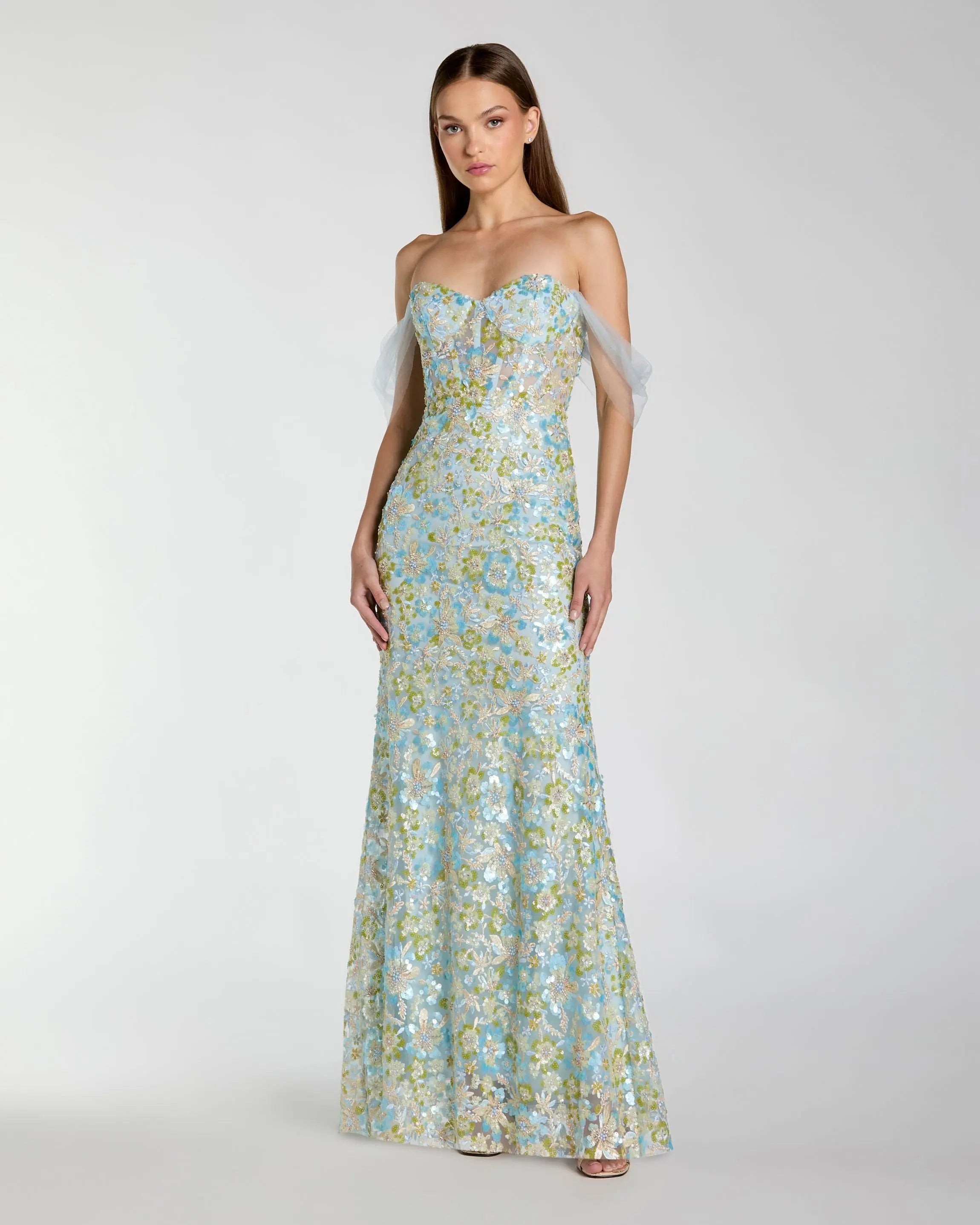 Blue Embellished Sweetheart Corset Trumpet Gown-Myartka
