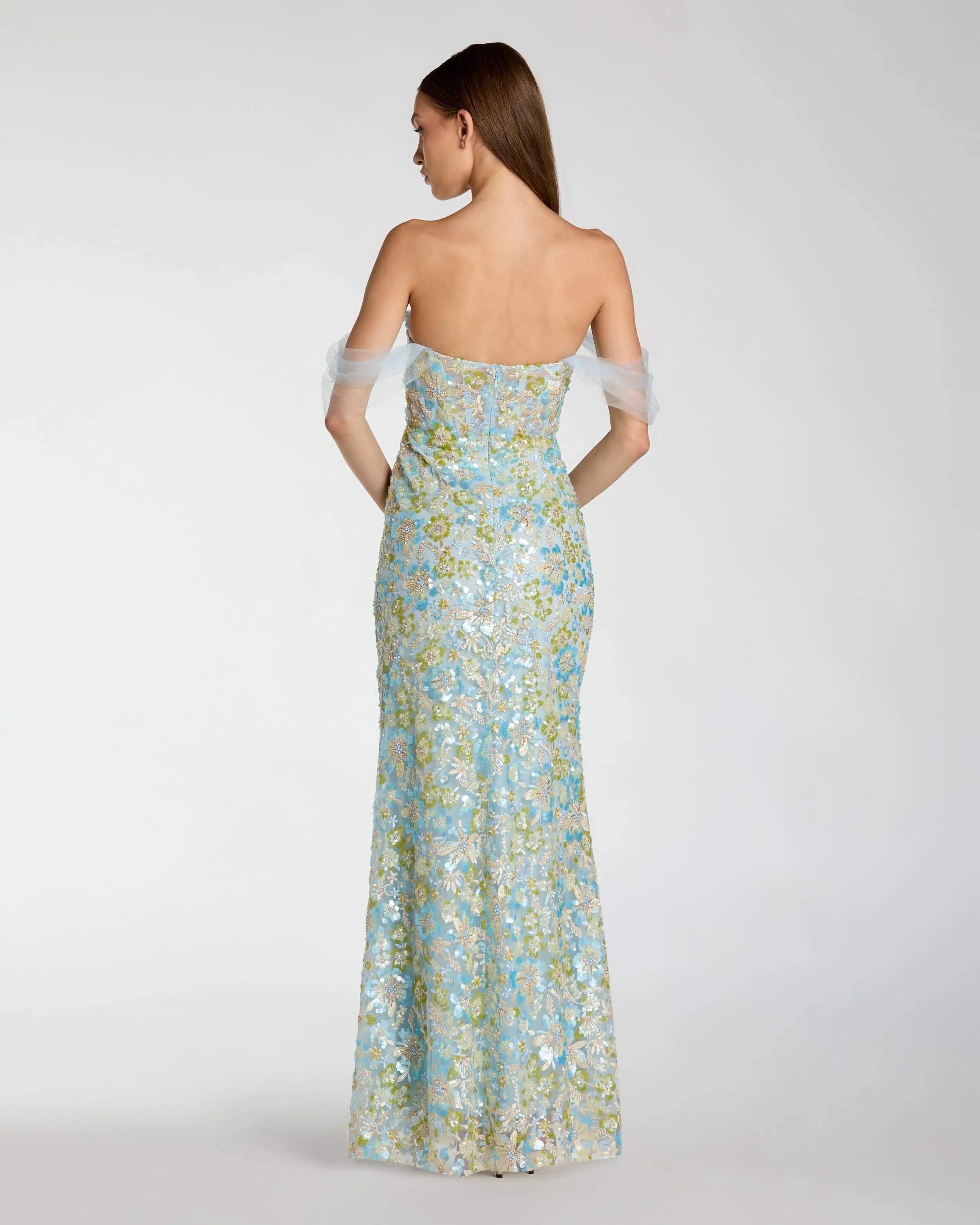 Blue Embellished Sweetheart Corset Trumpet Gown-Myartka