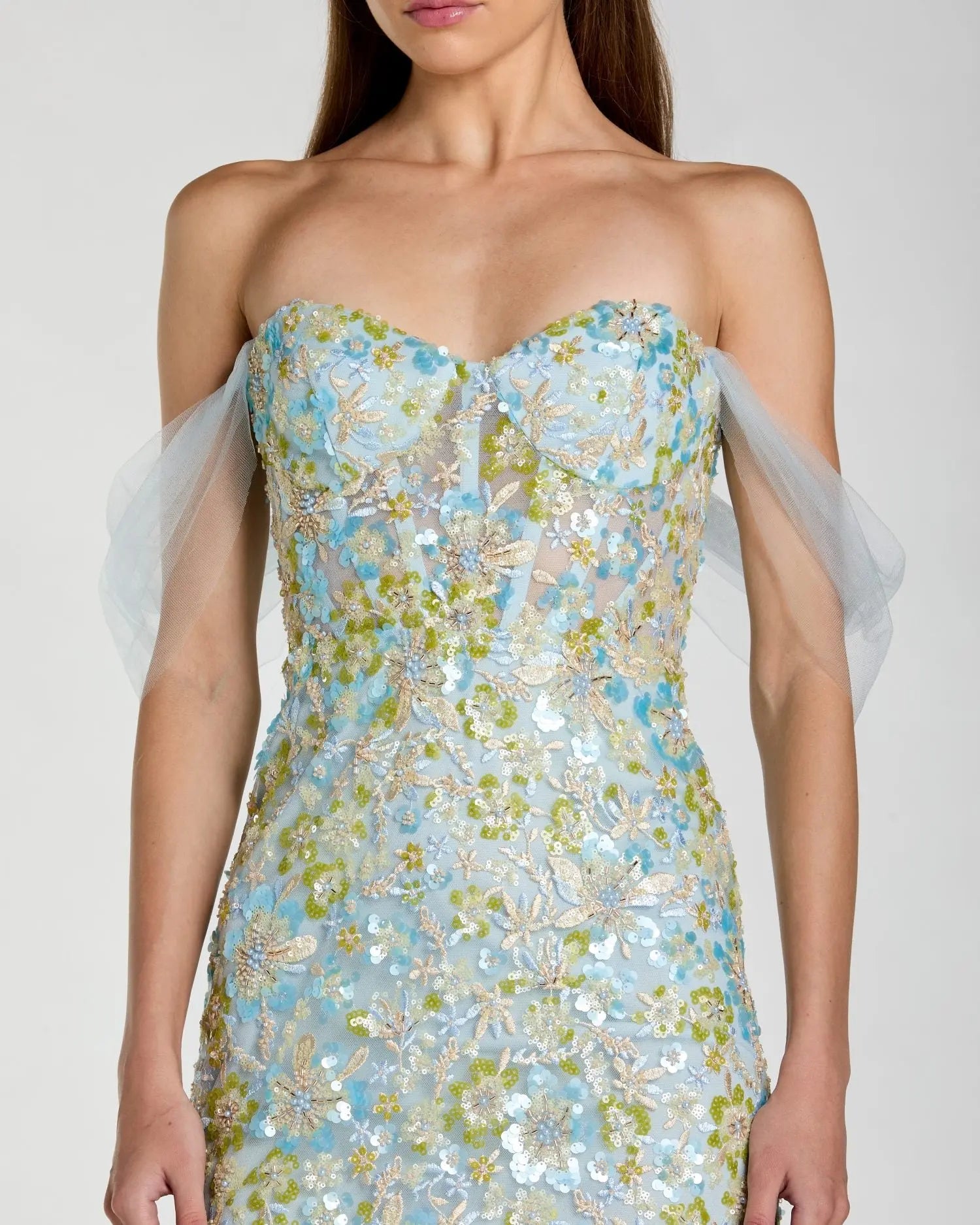 Blue Embellished Sweetheart Corset Trumpet Gown-Myartka