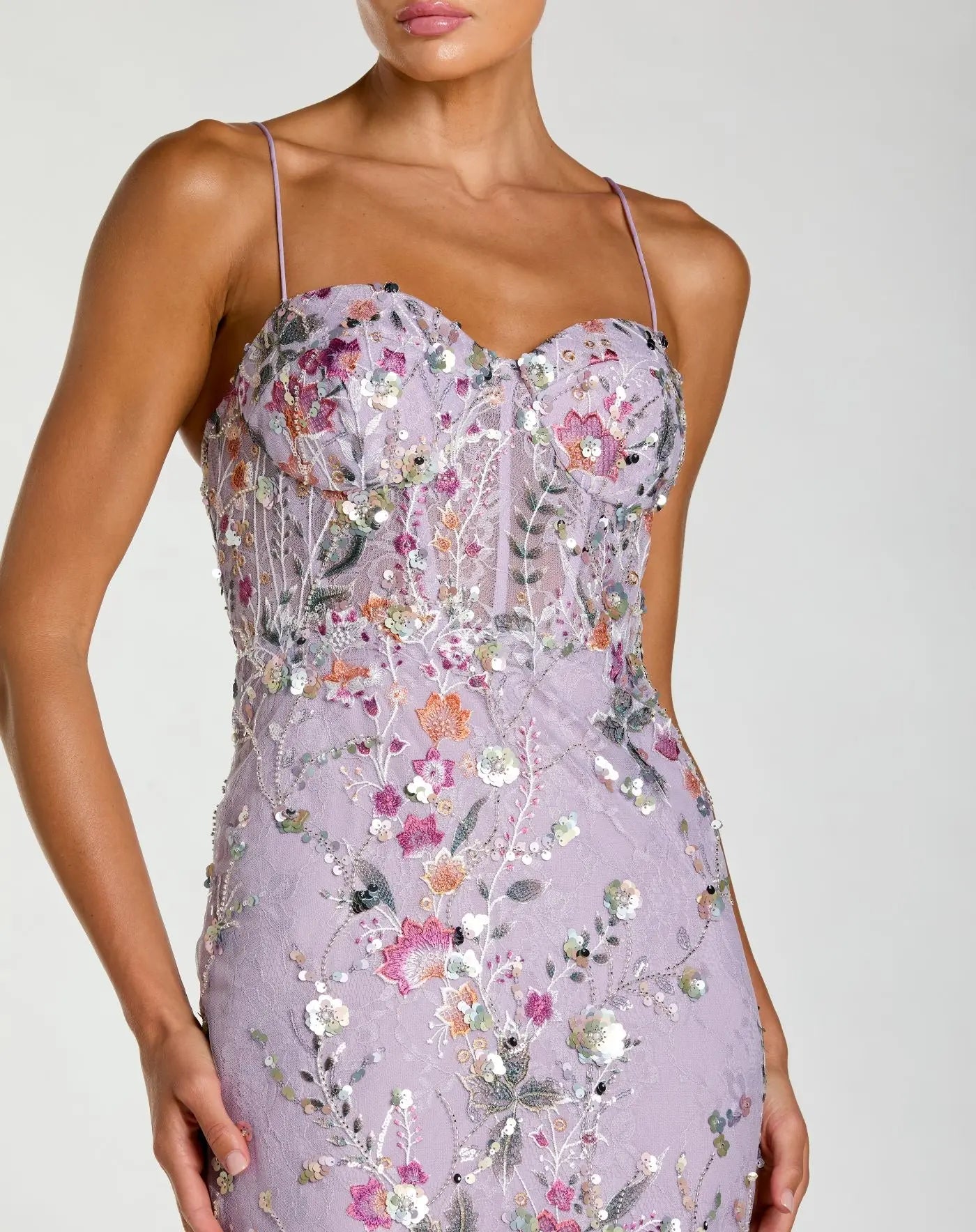Purple Spaghetti Strap Floral Embroidered Trumpet Gown-Myartka