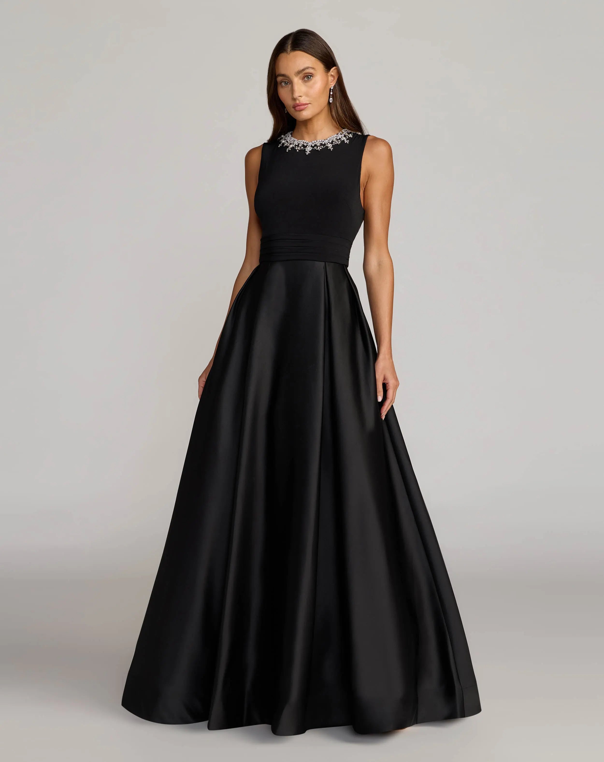 Black Embellished High Neck Sleeveless A Line Gown-Myartka