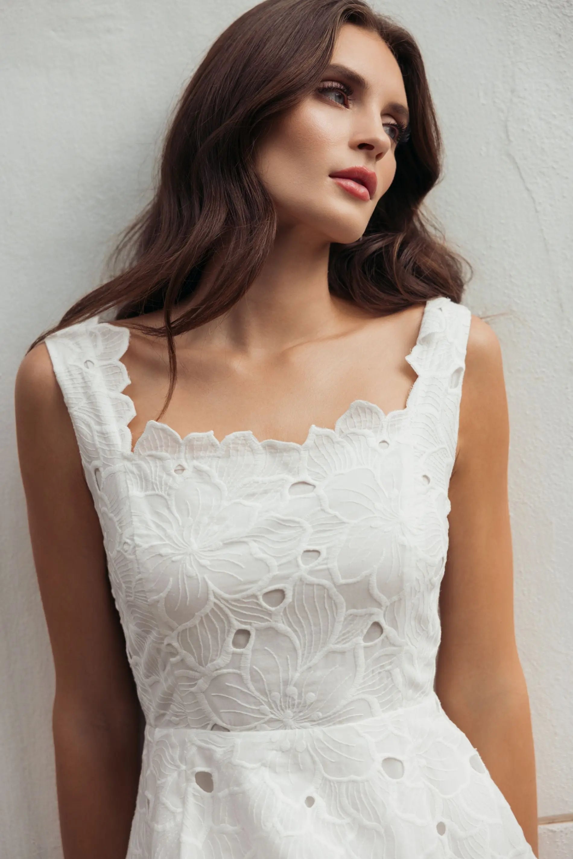 White Embroidered Cotton A-Line Midi Dress-Myartka