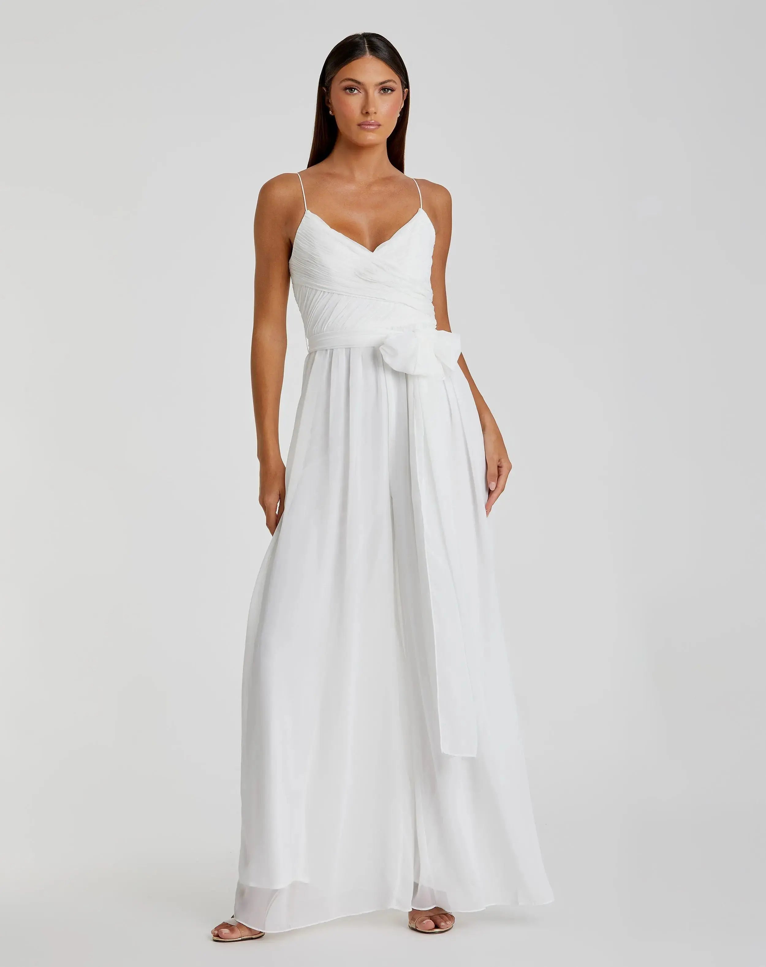 White Flowy Faux Wrap Jumpsuit-Myartka