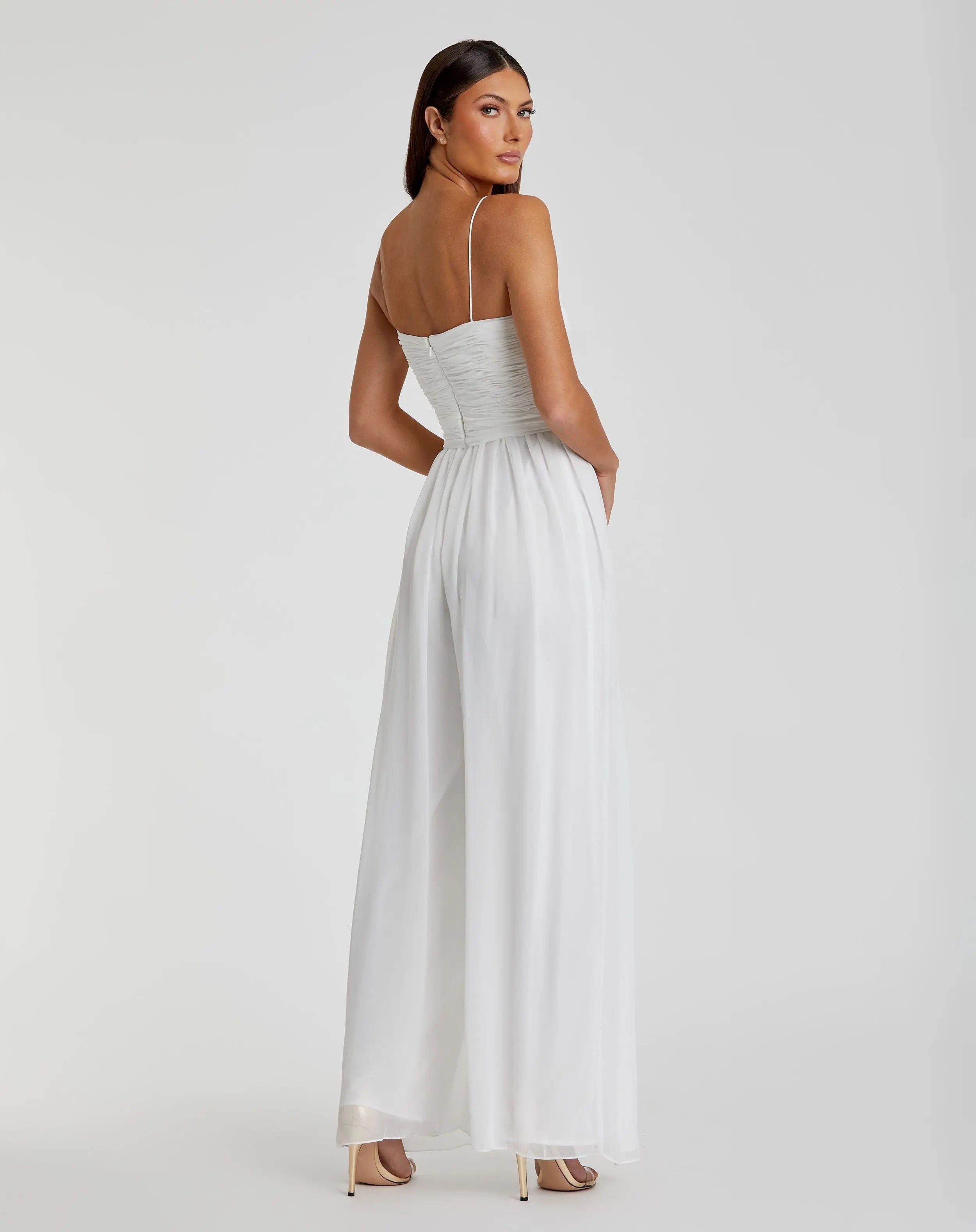 White Flowy Faux Wrap Jumpsuit-Myartka