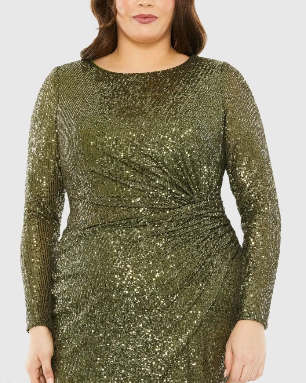 Green Long Sleeve Sequin Gathered Waist Dress - FINAL SALE-Myartka