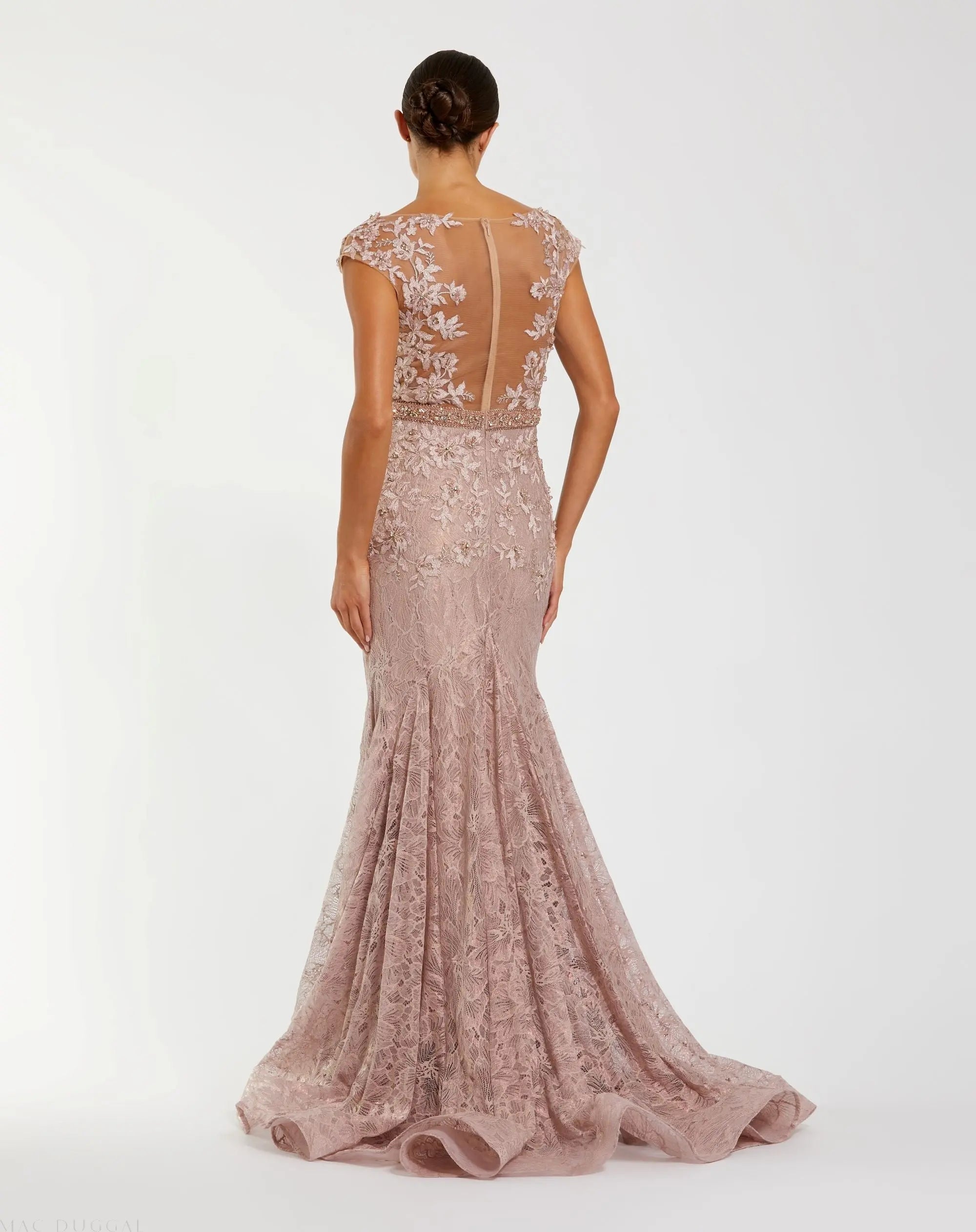 Pink High Neck Shoulder Flower Detail Mermaid Gown-Myartka