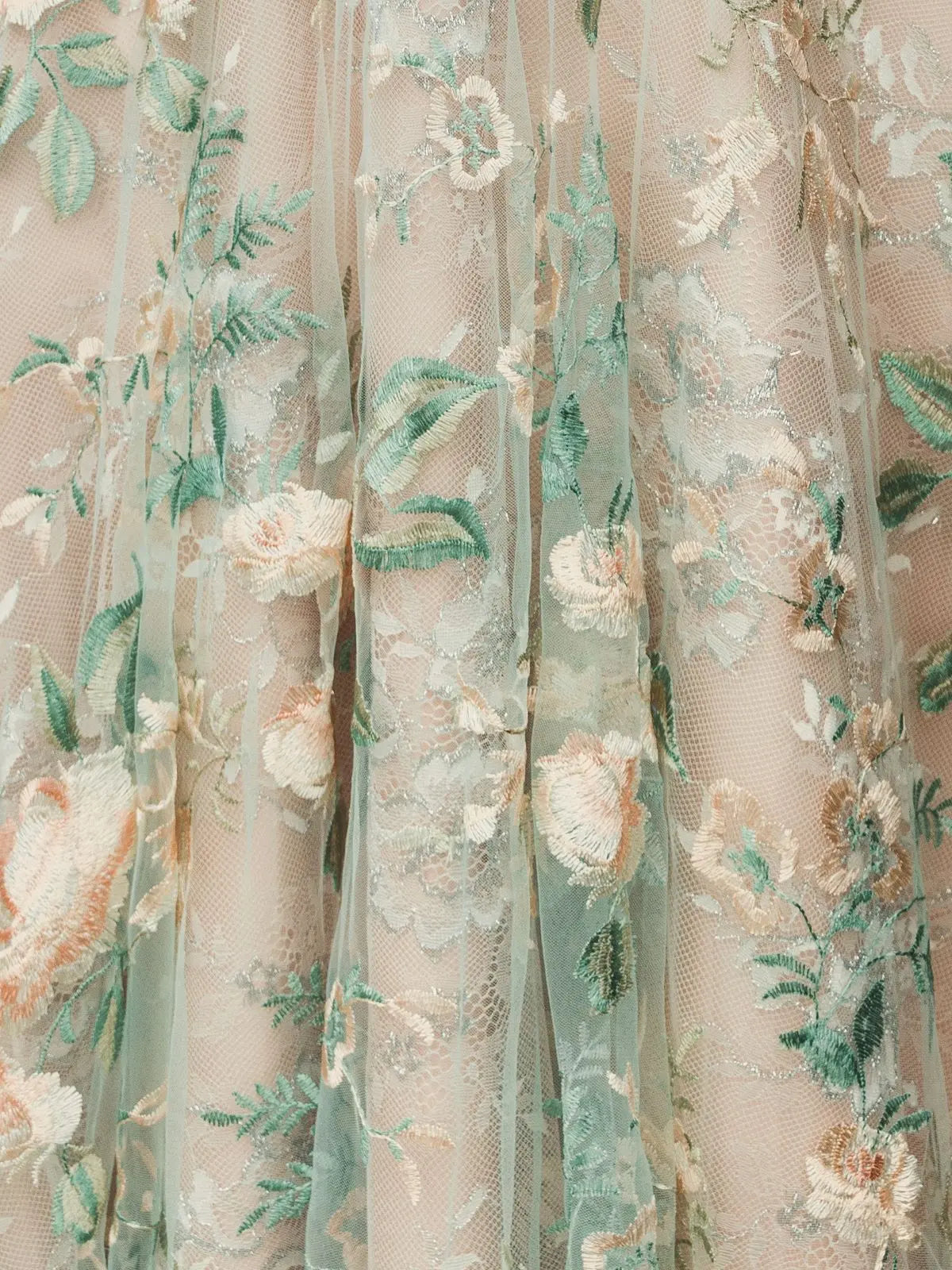 Multicolor Floral Embroidered Illusion V-Neck Gown-Myartka