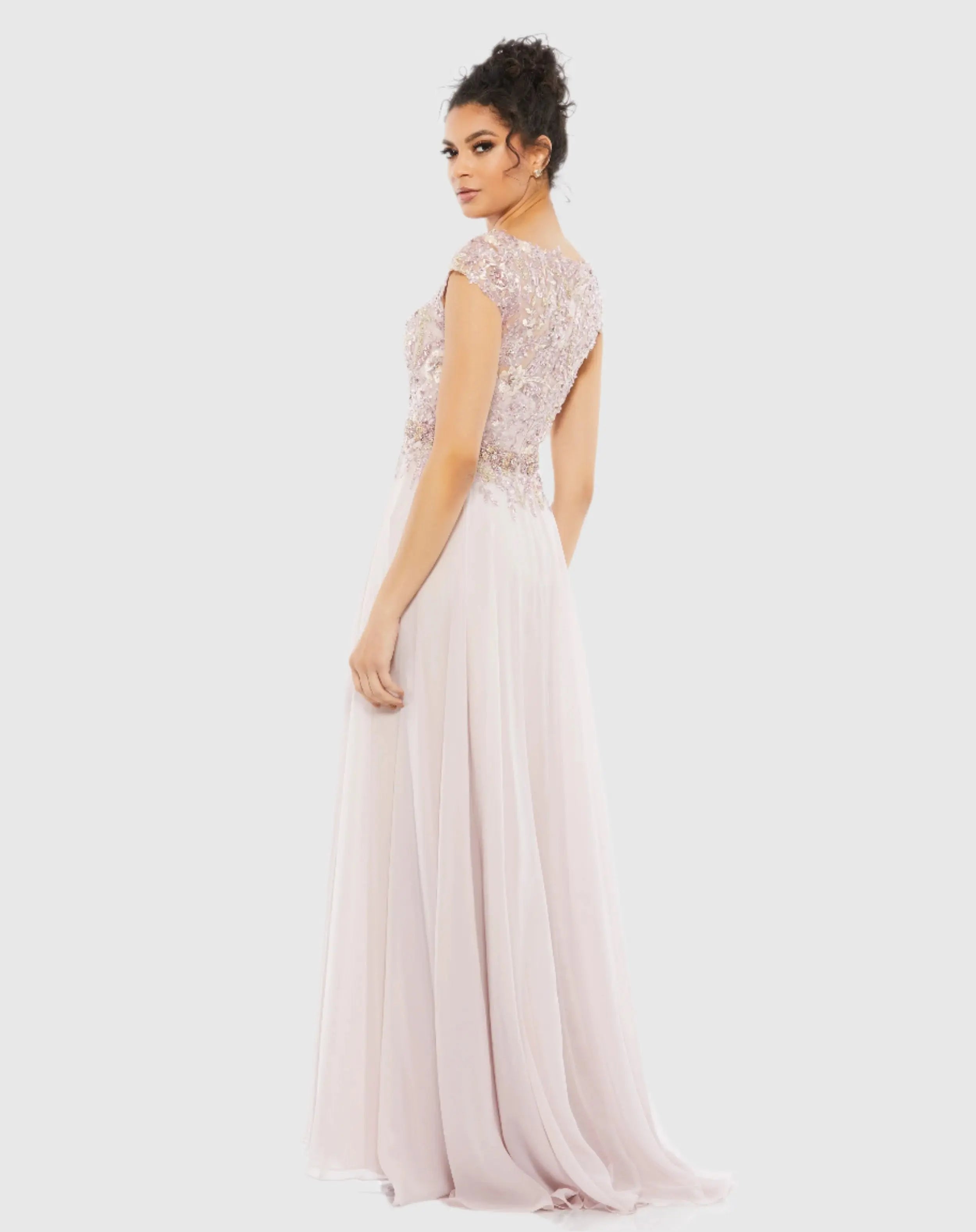 Pink Embellished Cap Sleeve Bodice Flowy Gown-Myartka