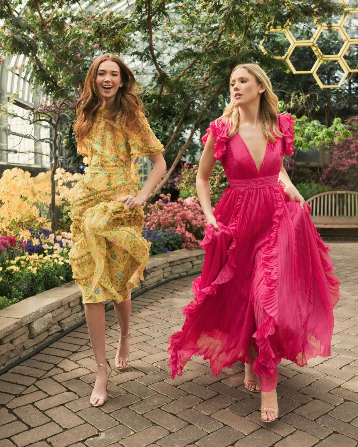 Pink Pleated Ruffle Cap Sleeve Flowy A Line Gown-Myartka